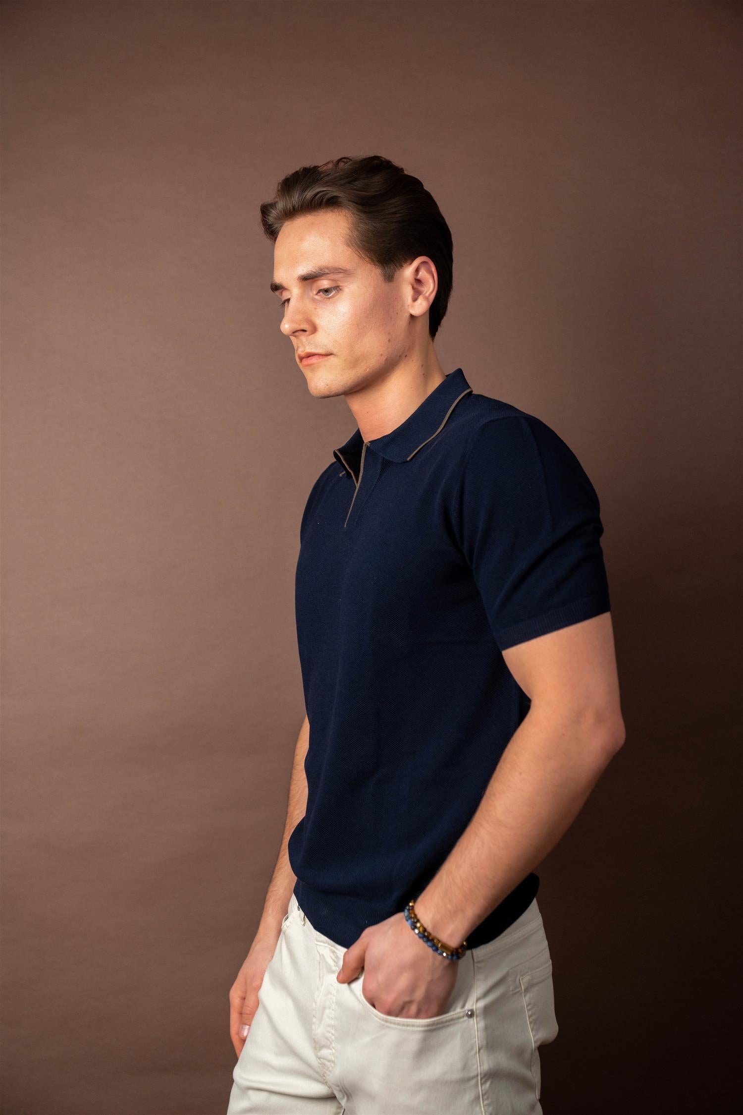 Knitted Pique Shirt - Navy
