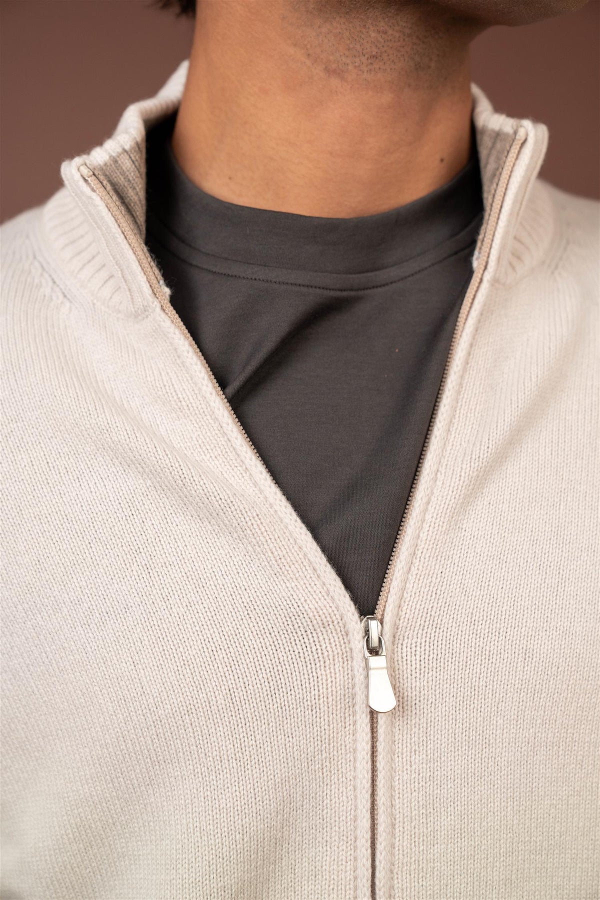Full Zip Cardigan Wool - Cashmere - Beige