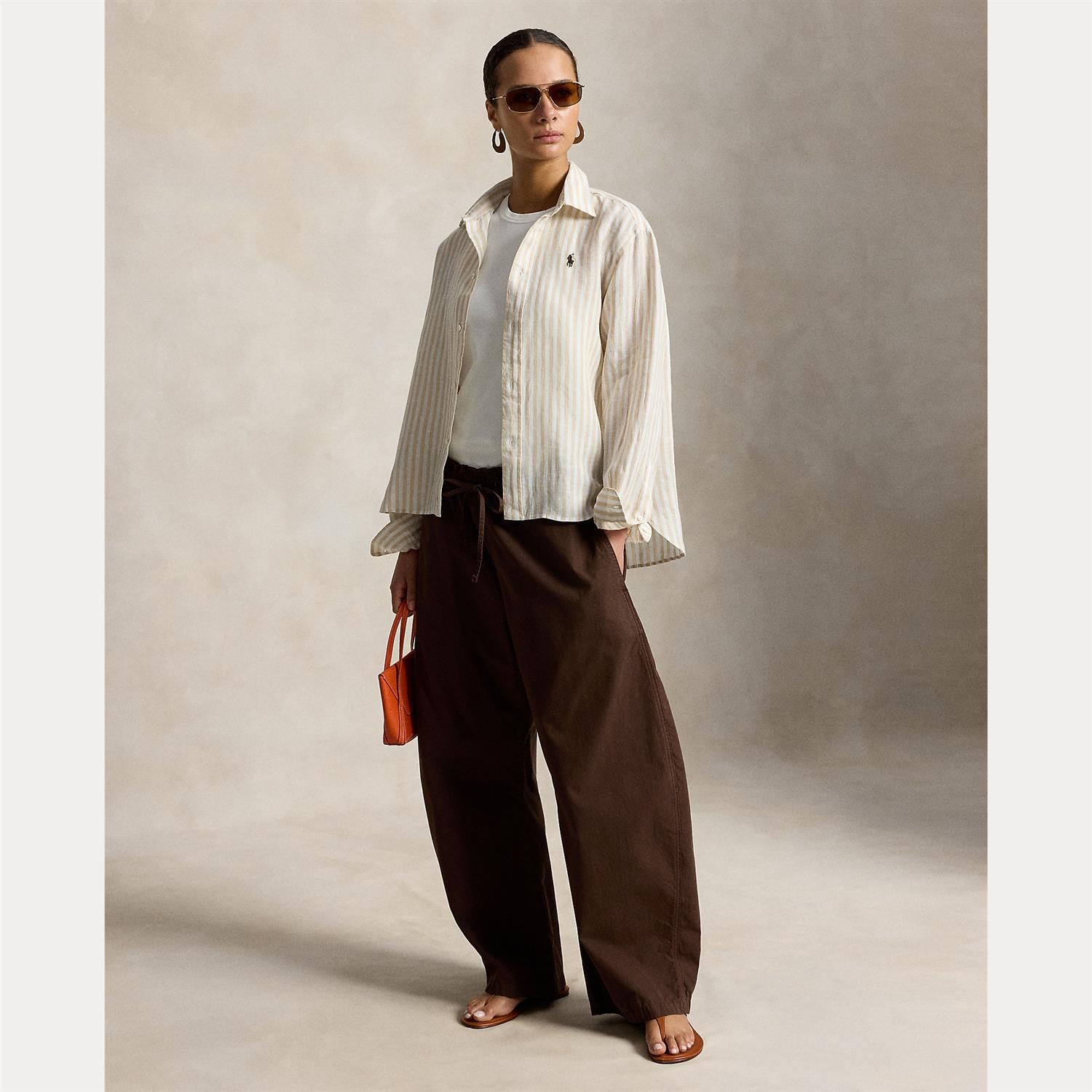 Wide Cropped Gingham Linen Shirt