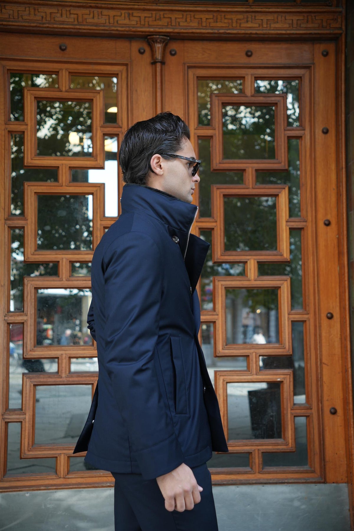 Double Breasted Down Jacket - Navy