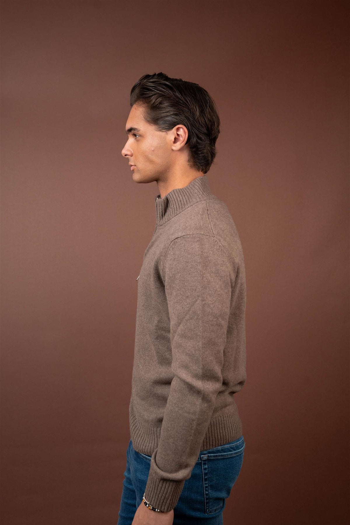 Full Zip Cardigan Wool - Cashmere - Brown
