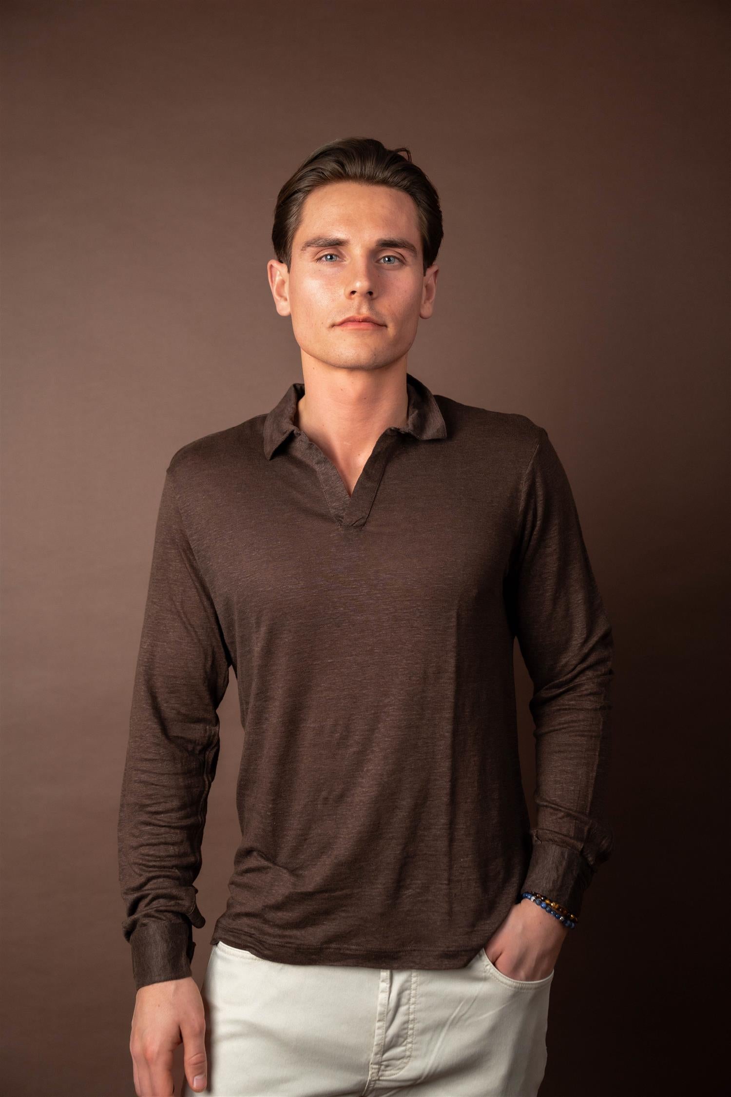 Polo Long Sleeve Linen - Brown