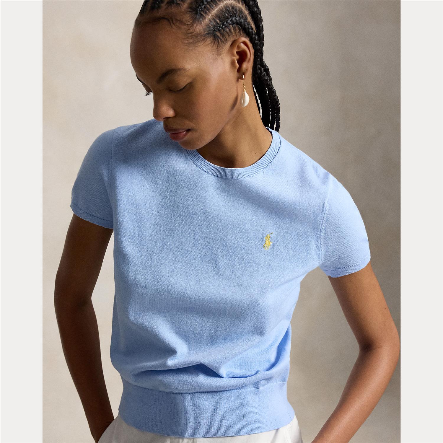 Short-Sleeve Crewneck Sweater Baby Blue