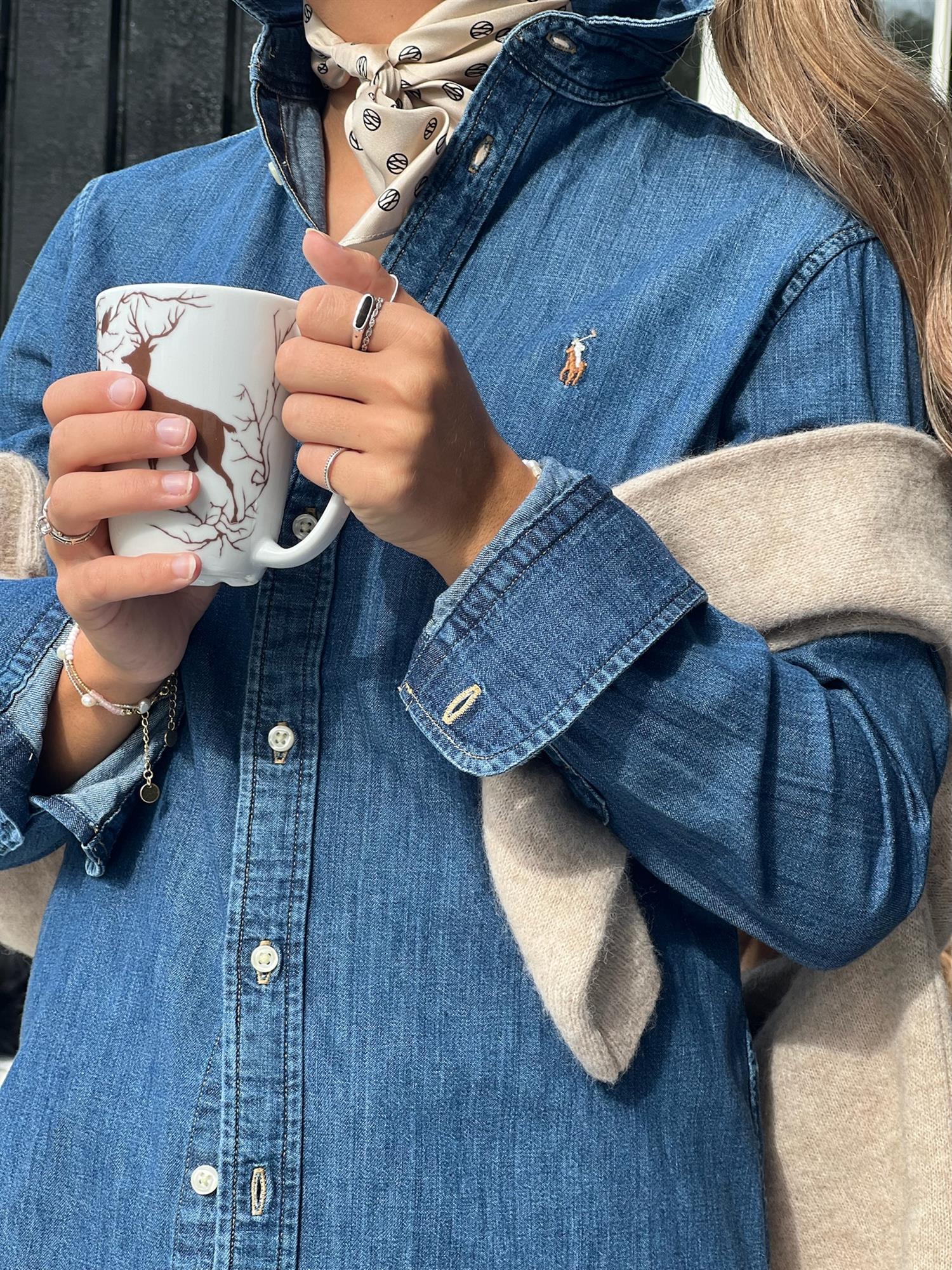 Denim Long Sleeve Button Front Shirt