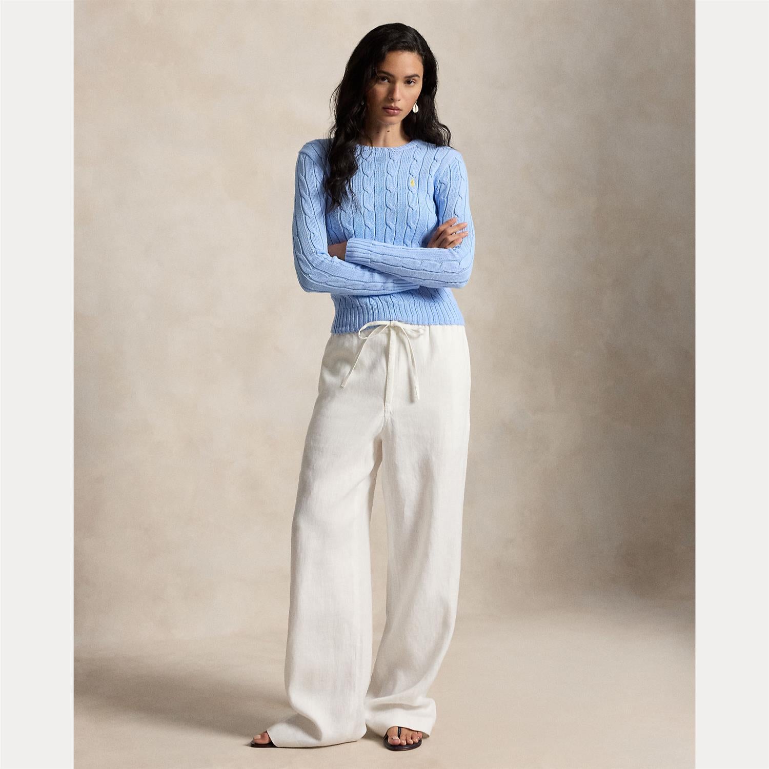 Cable-Knit Cotton Crewneck Sweater Baby Blue