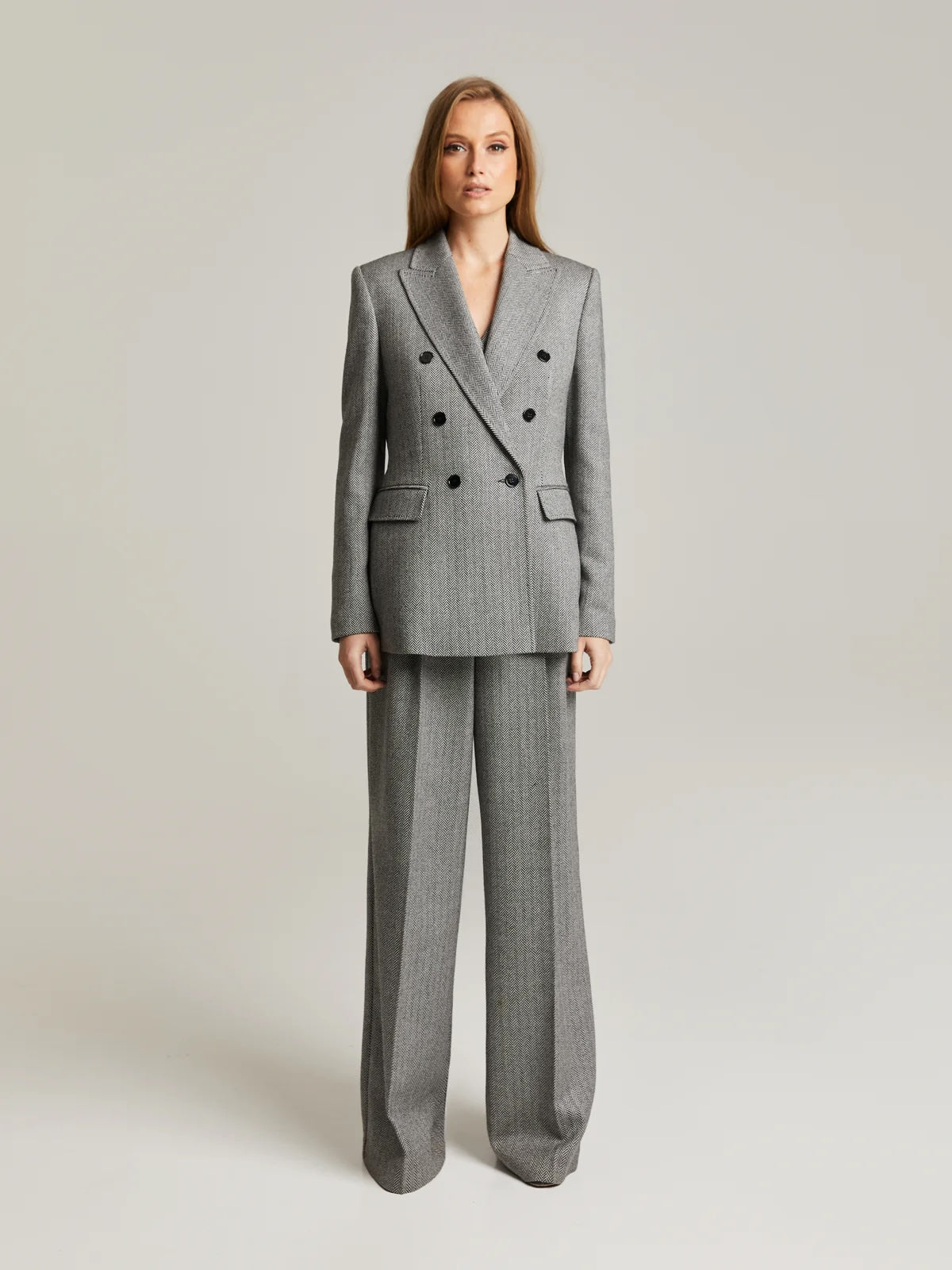 Traci Wool Blazer Grey Herringbone