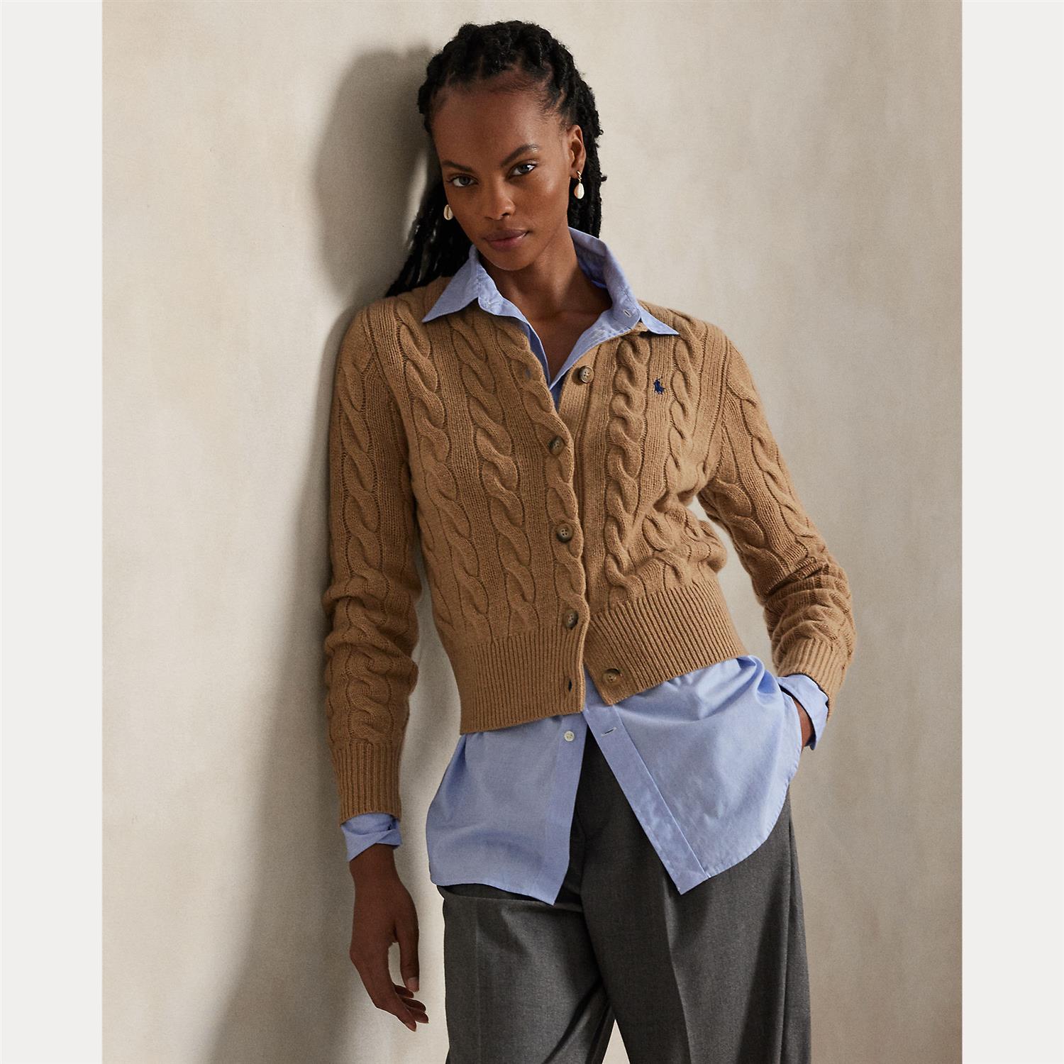 Sweater Cardigan Camel Melange