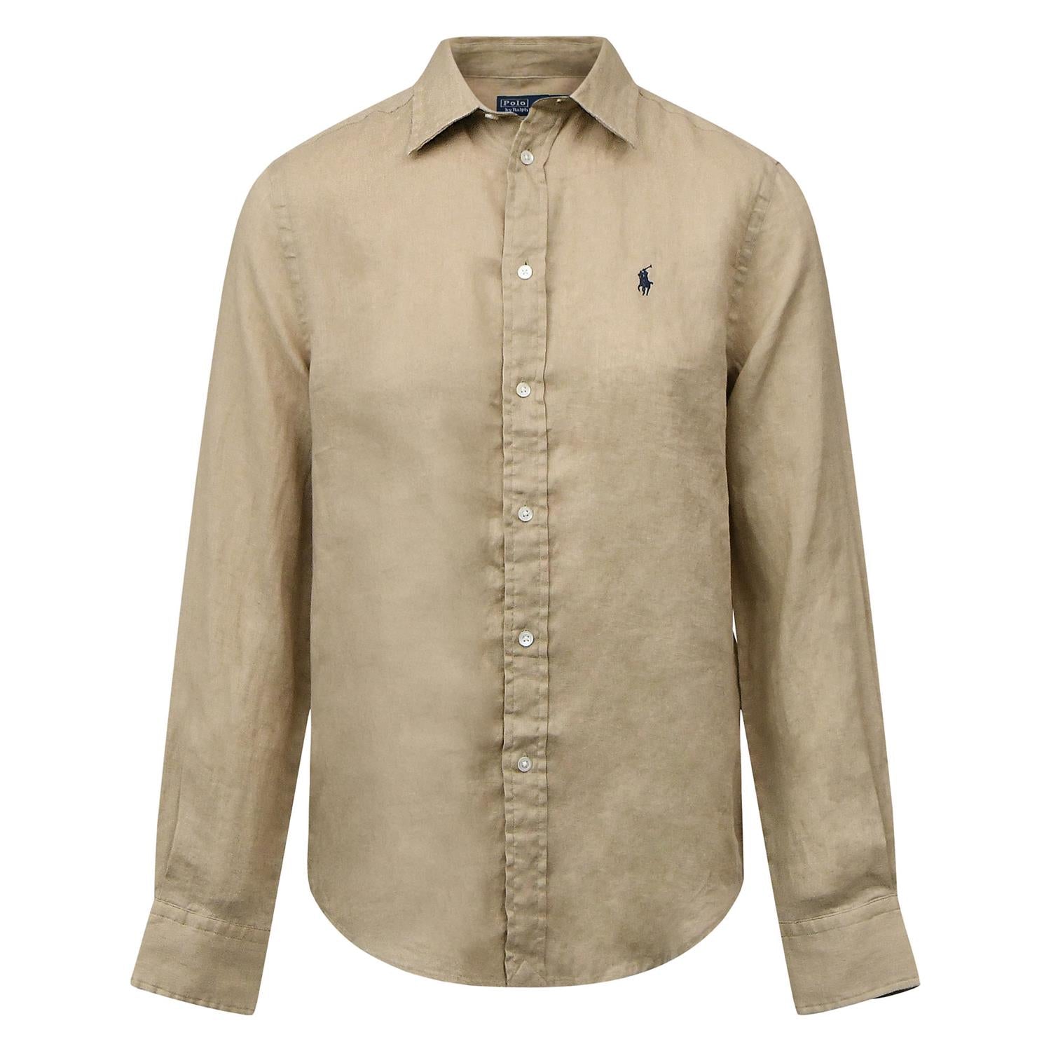 Classic-Long Sleeve-Button Front Shirt Beige