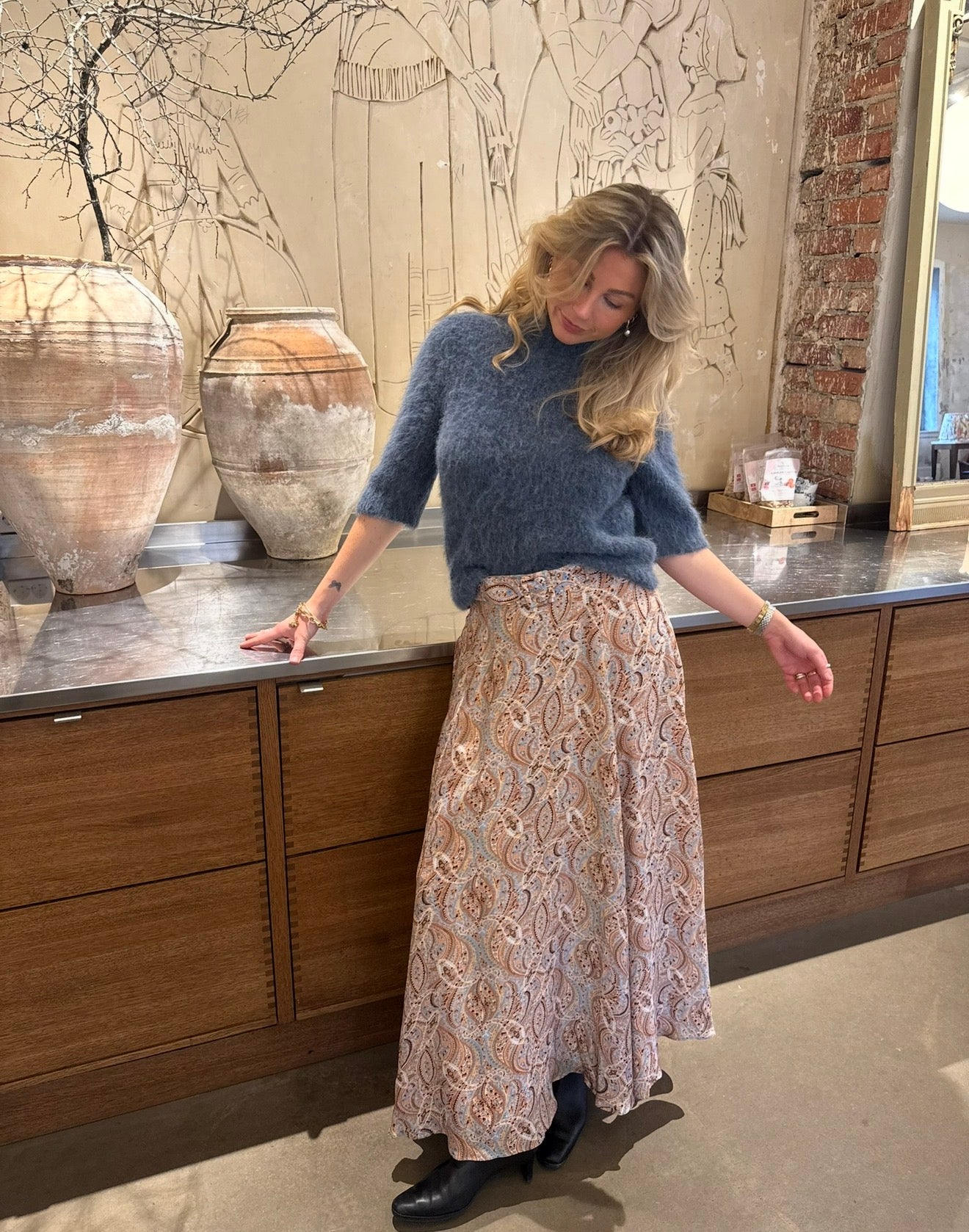 Striped Organza Maxi Skirt Delicate Paisley