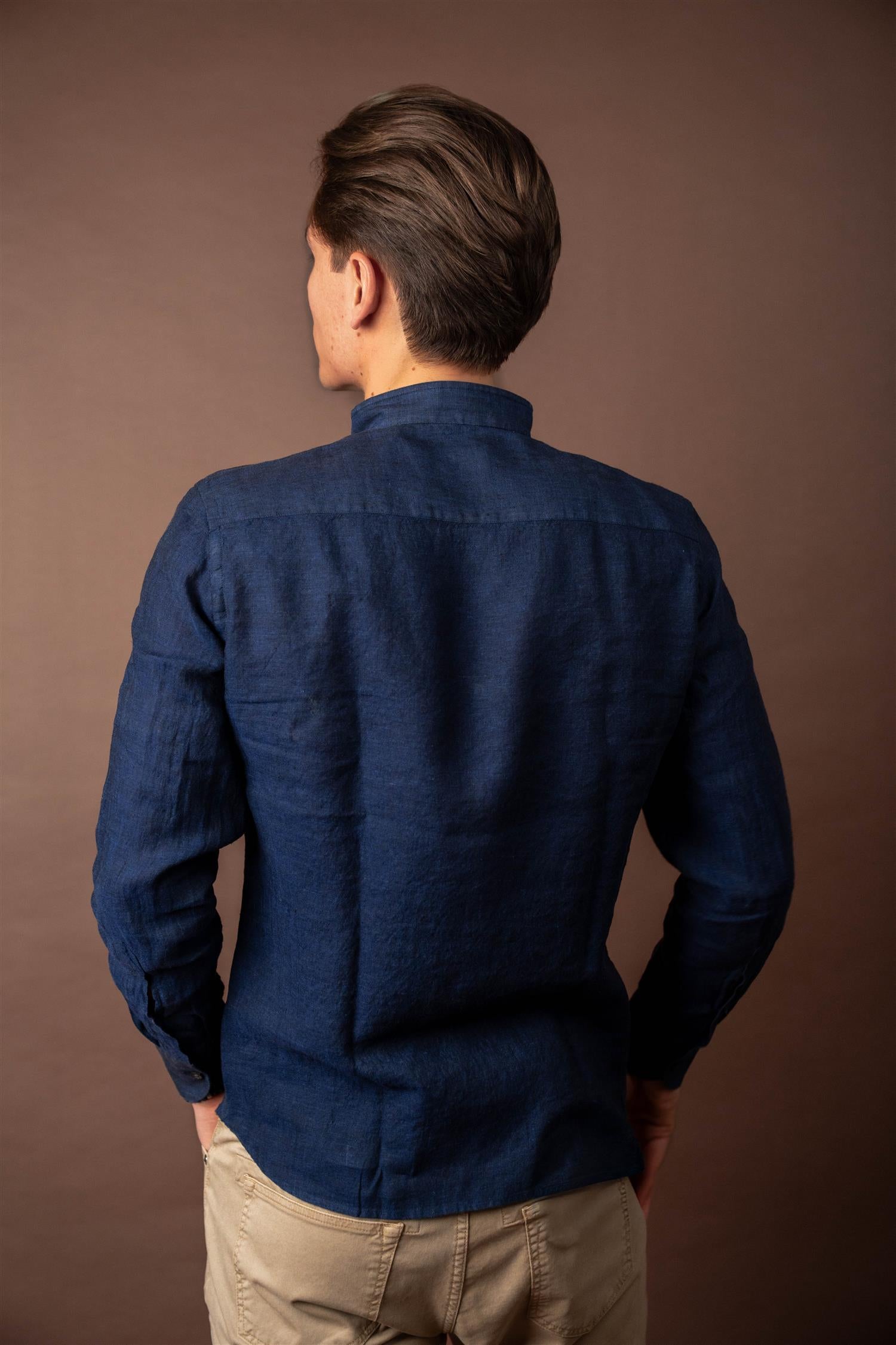 No Collar Linen - Navy