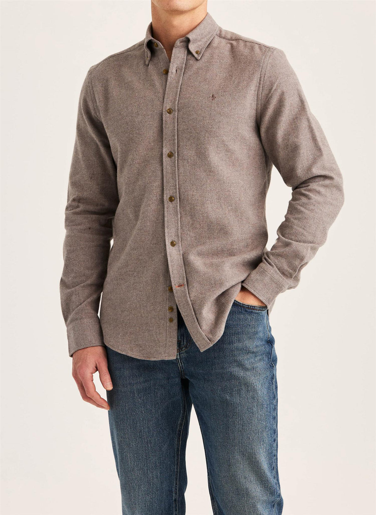 Flannel Herringbone Shirt Slim - Brown