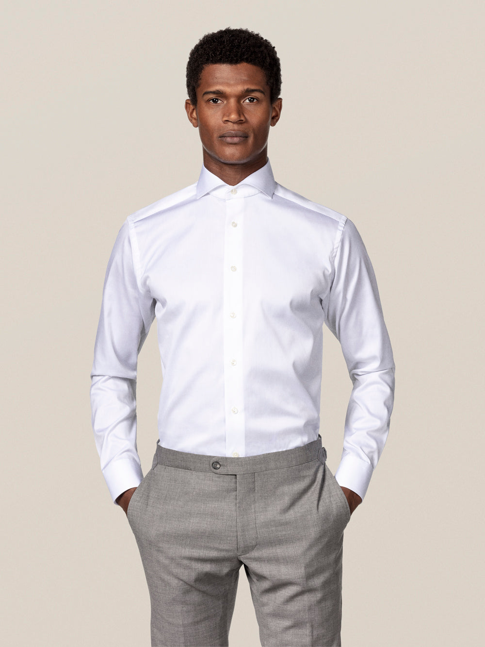 Super Slim White Signature Twill Shirt - Extreme Cut Away Single