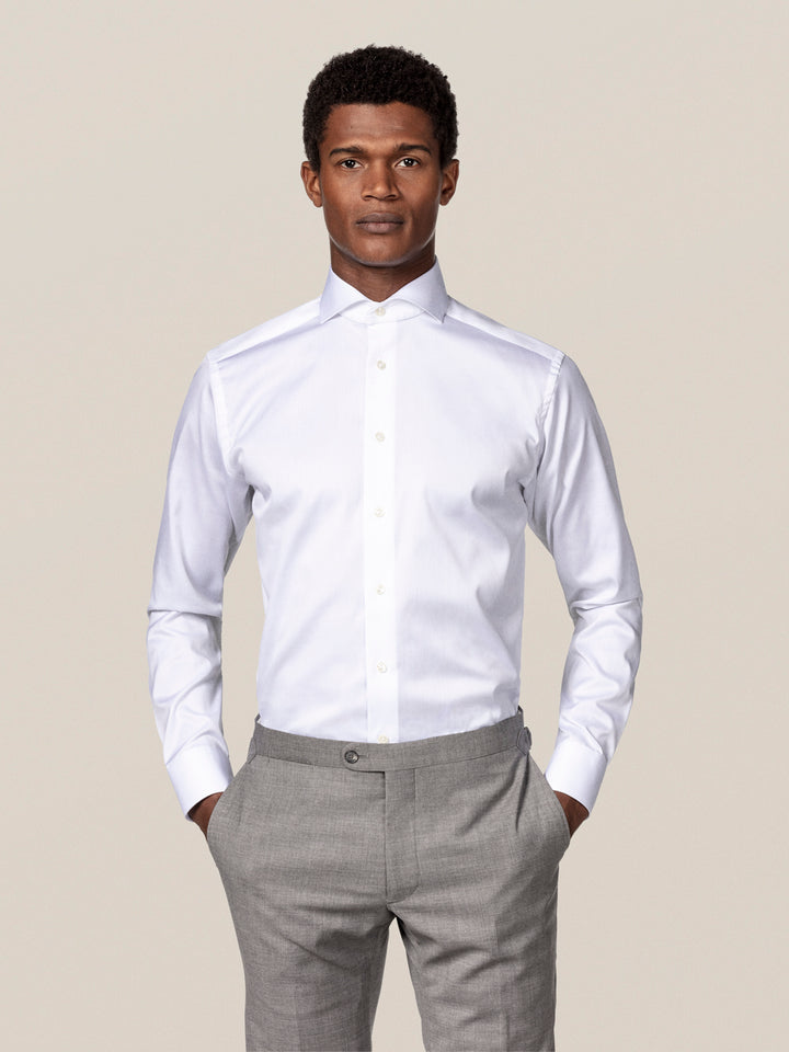 Super Slim White Signature Twill Shirt - Extreme Cut Away Single