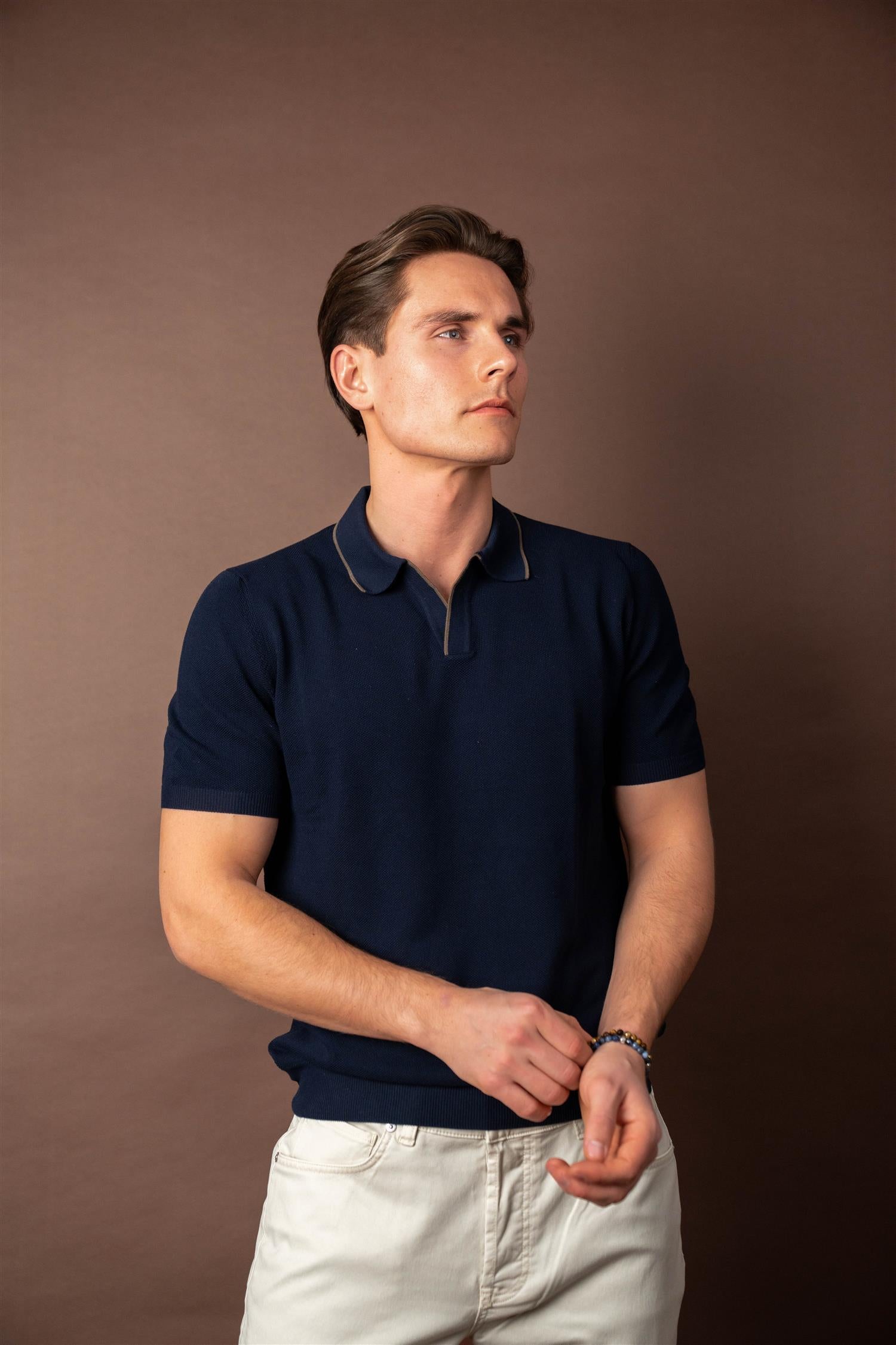 Knitted Pique Shirt - Navy