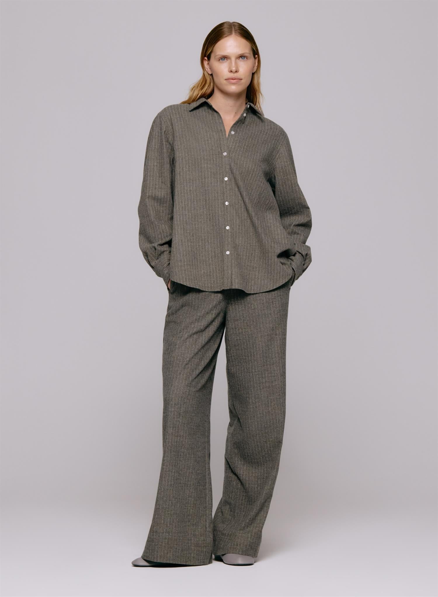 Sophie Wool Blend Shirt Grey Stripe