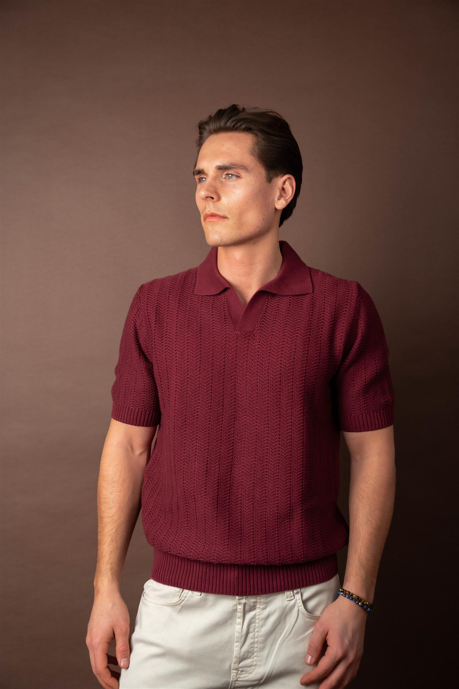 Knitted Polo - Burgunder