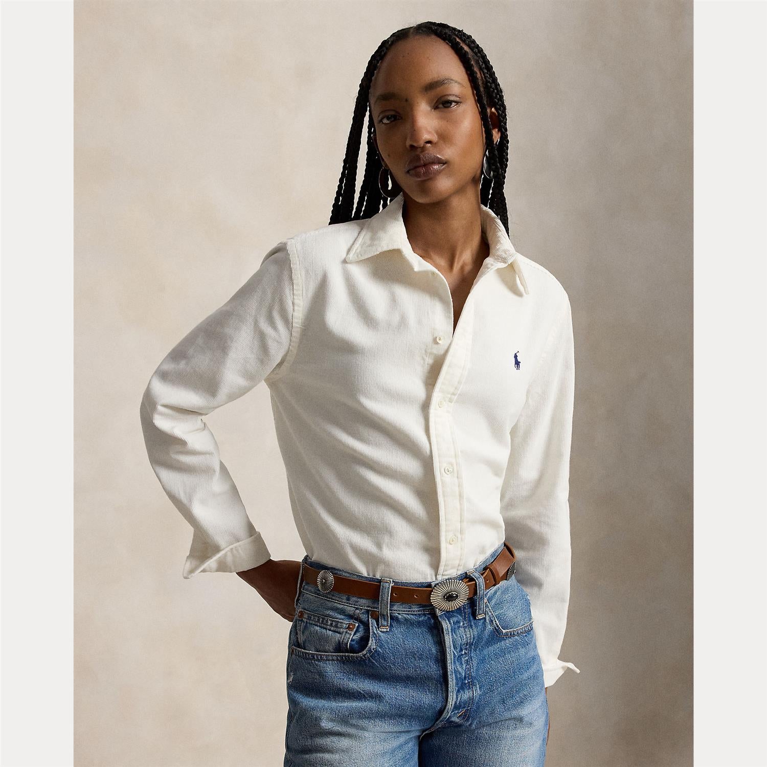 Classic Fit Cotton Corduroy Shirt Warm White
