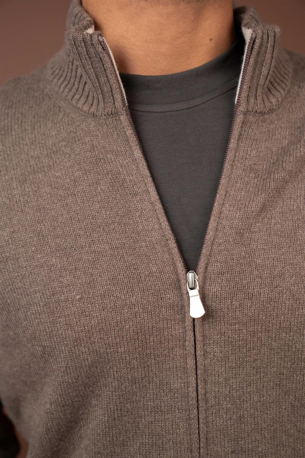 Full Zip Cardigan Wool - Cashmere - Brown