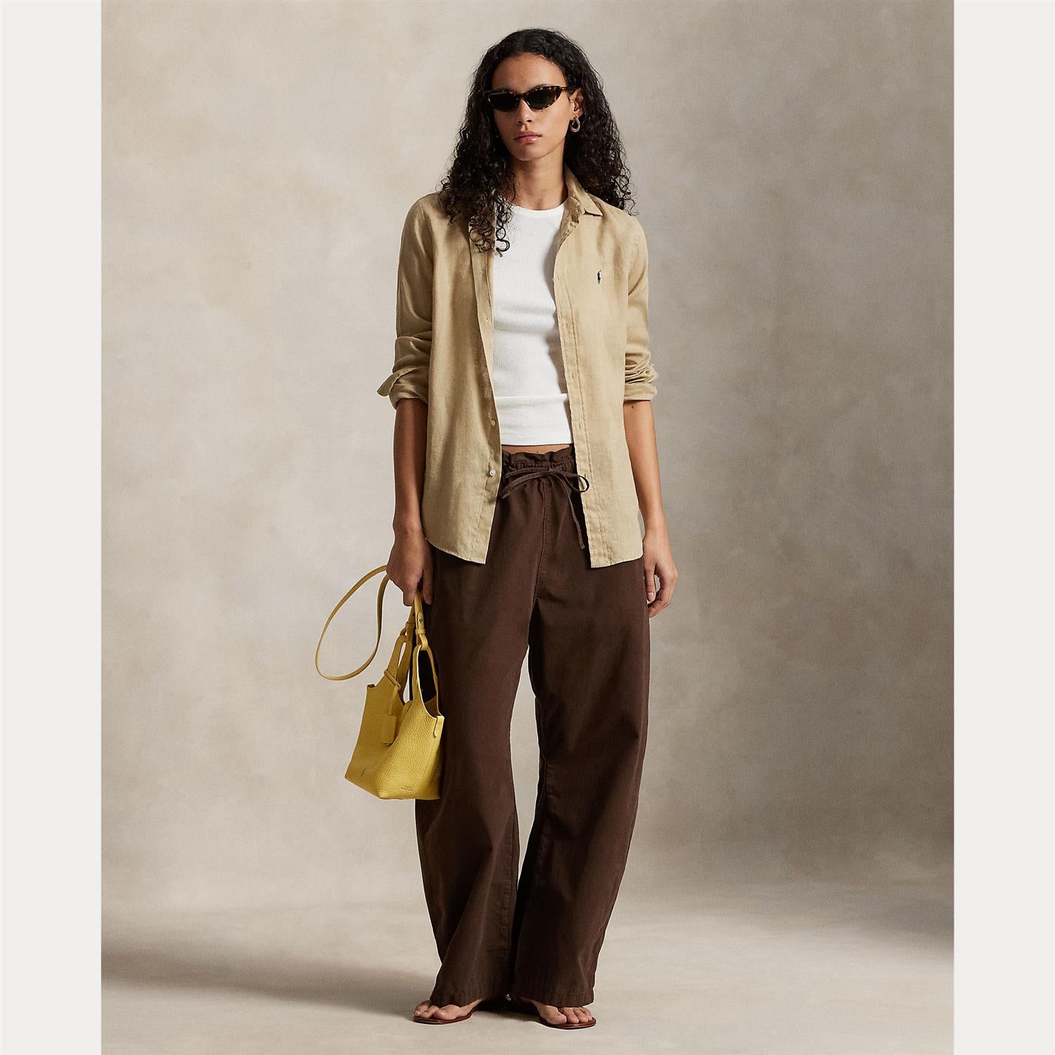 Classic-Long Sleeve-Button Front Shirt Beige