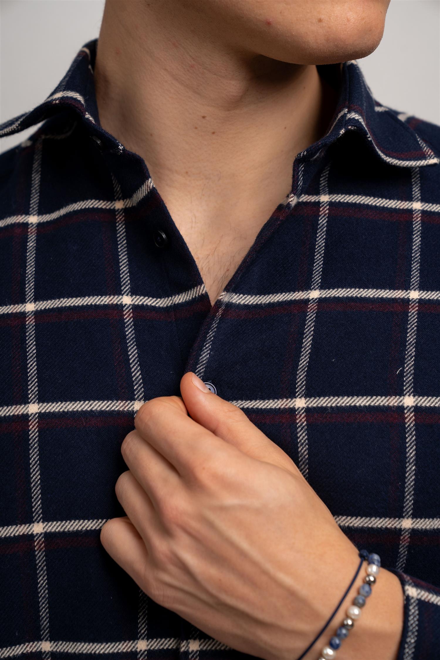Check Heavy Flannel Shirt - Navy