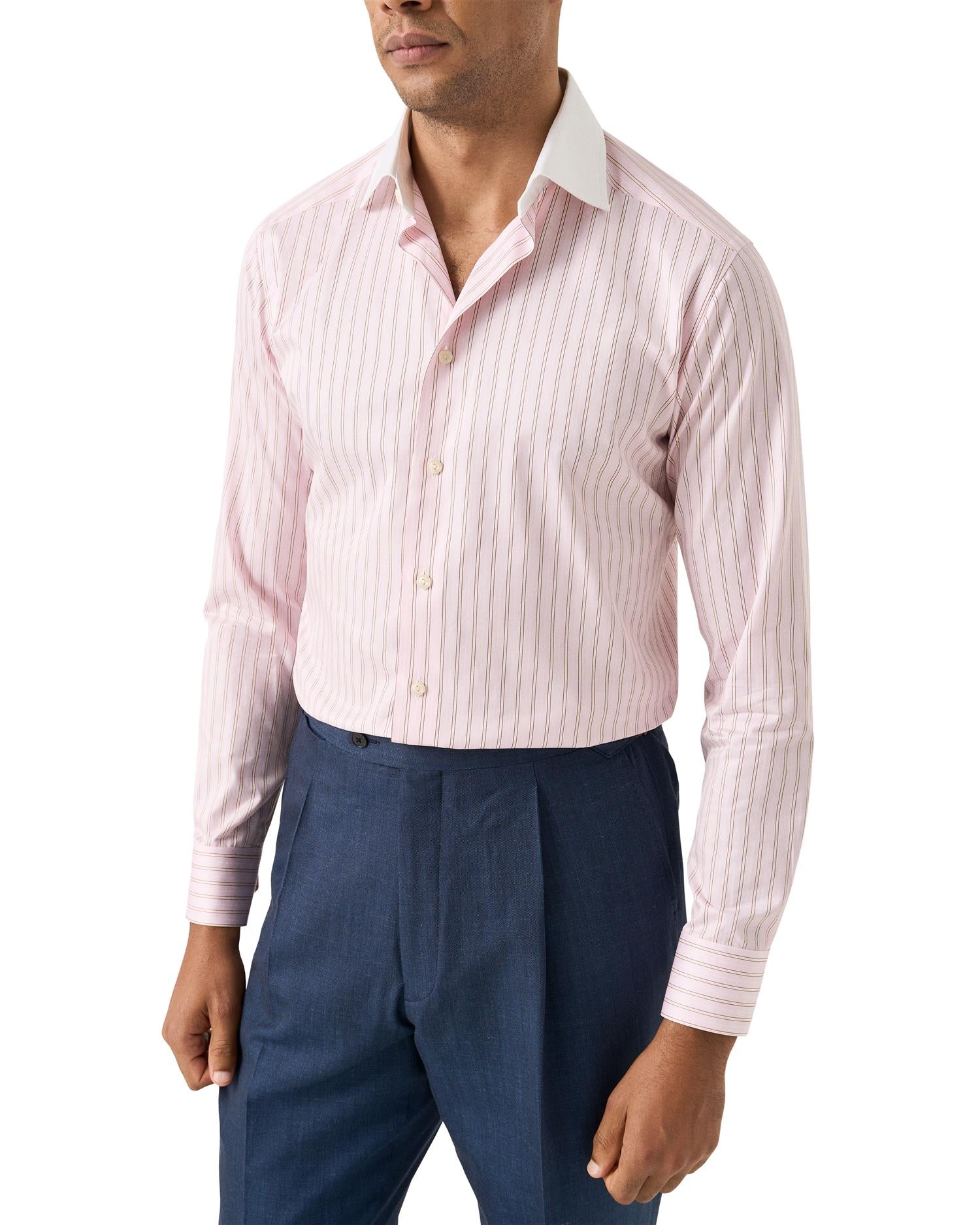 Striped White Collar Signature Twill Shirt - Pink