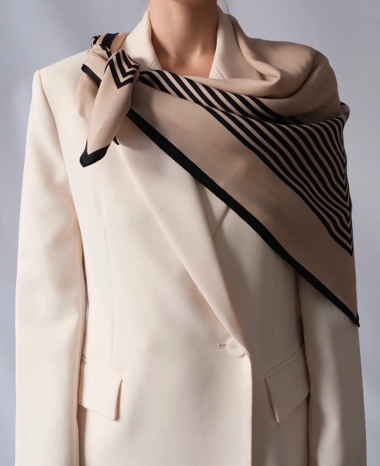 Striped Wool Scarf Sand & Black 90x90