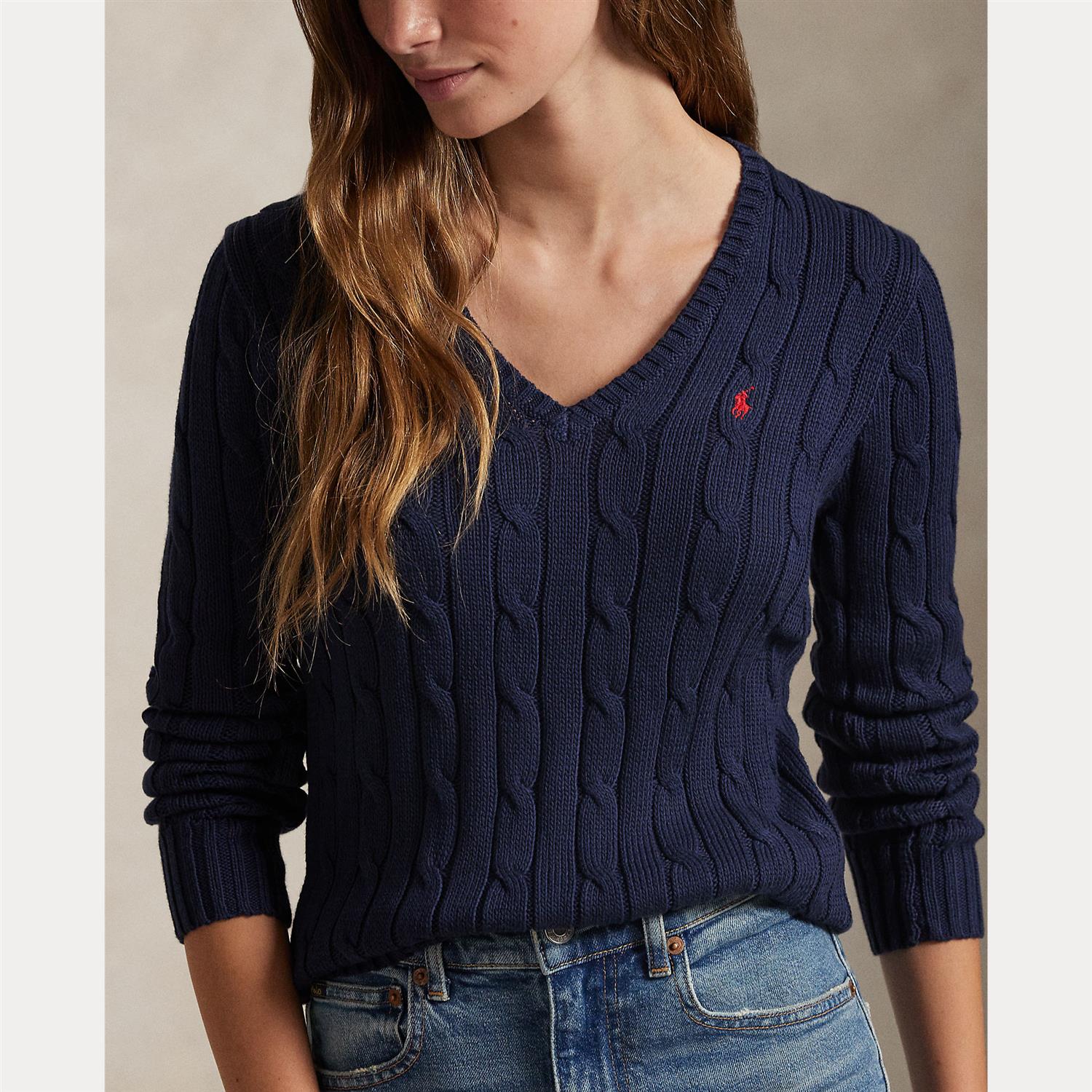 Cable-Knit Cotton v-neck Sweater
