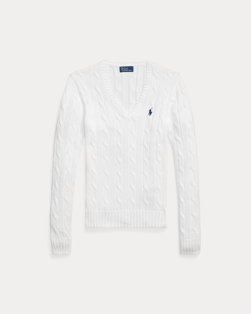 Cable Knit Cotton V-Neck Sweater White