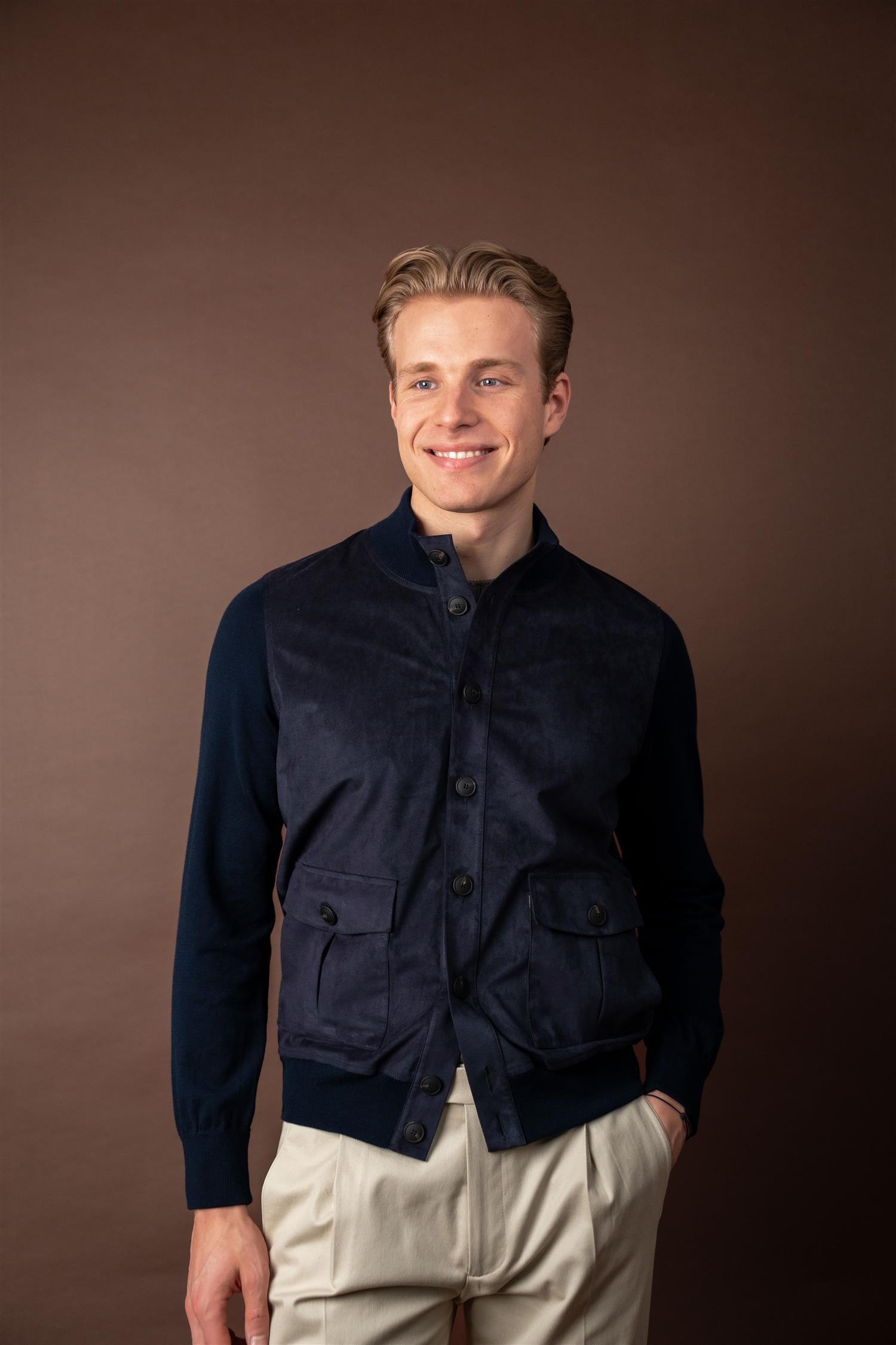 Alcantara Cardigan - Navy
