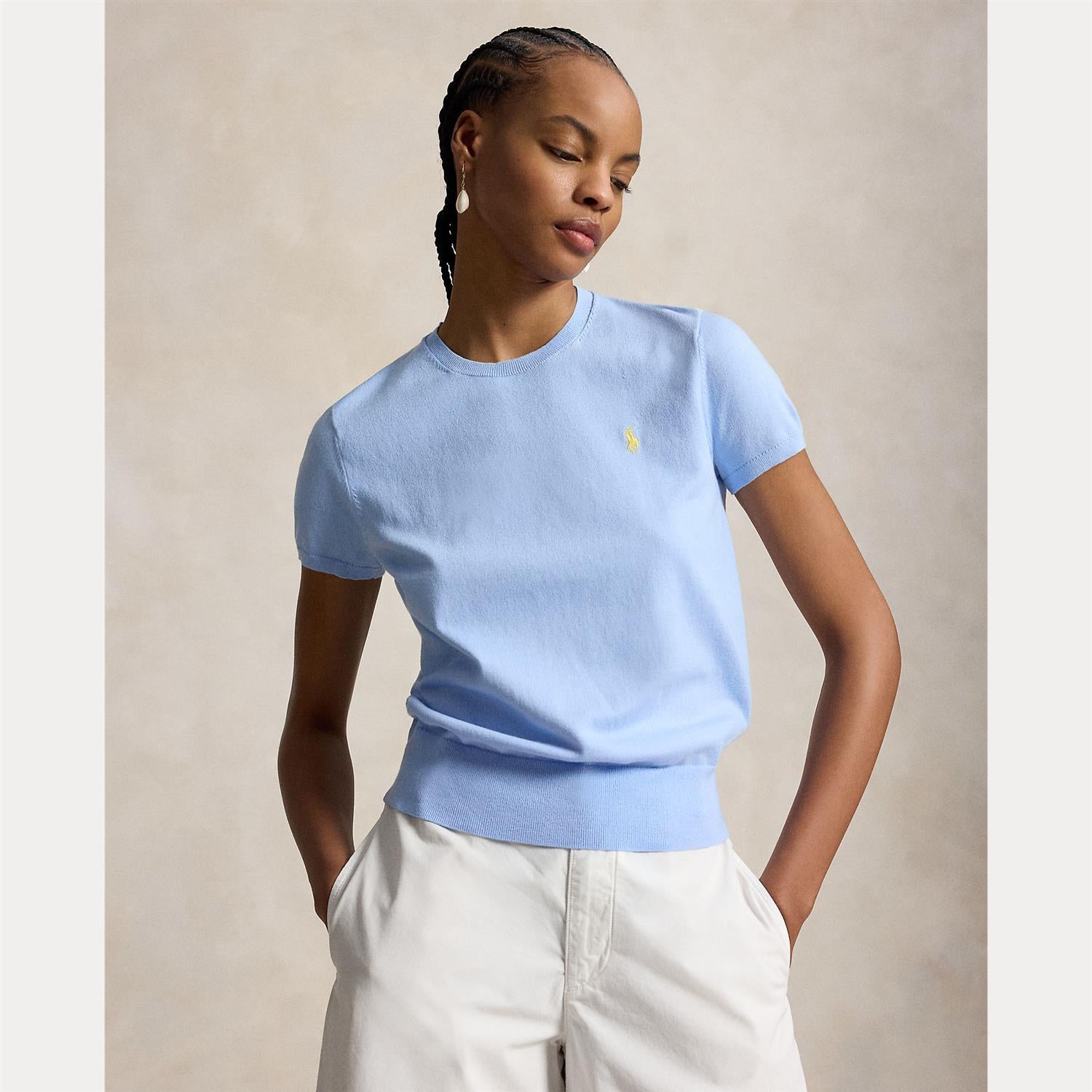 Short-Sleeve Crewneck Sweater Baby Blue
