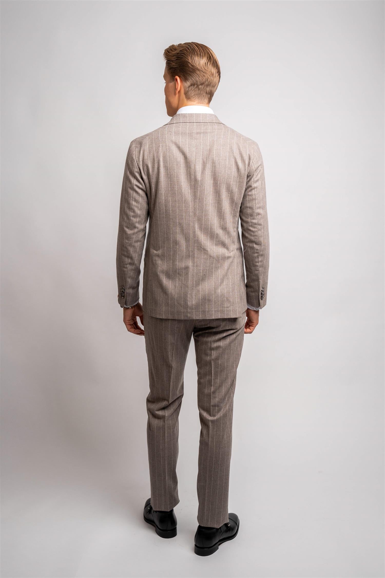 Wool Cashmere Pinstripe Suit - Brown