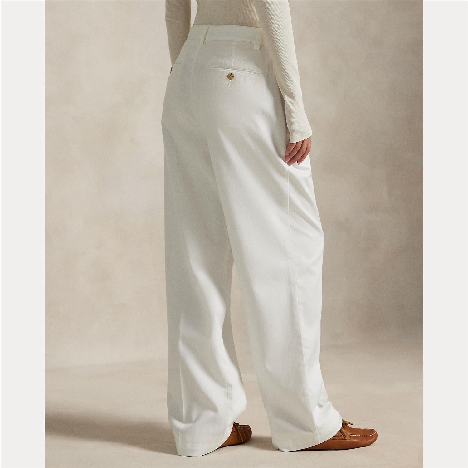 Pleated Cotton-Blend Relaxed Pants Deckwash White