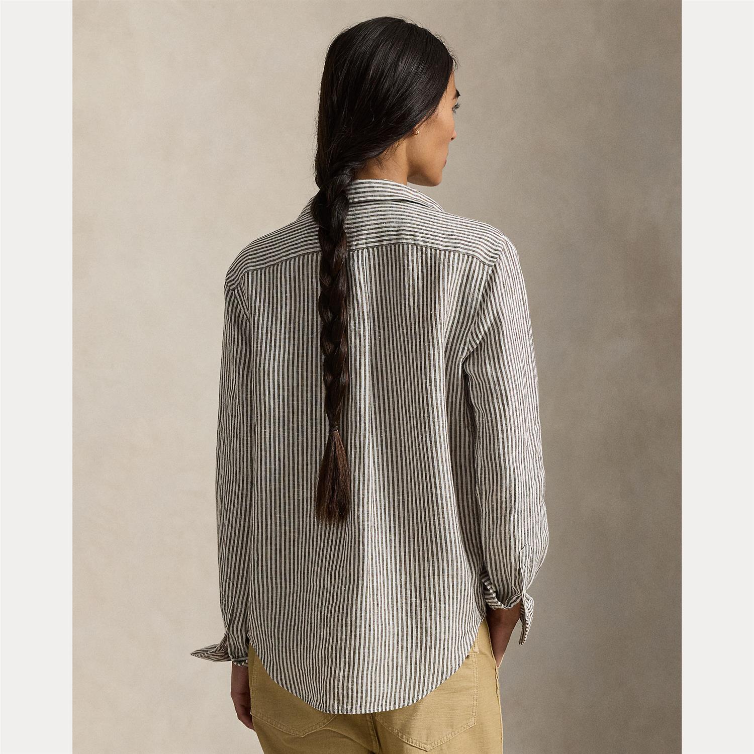 Woven-Sport Shirt White Brown Stripes