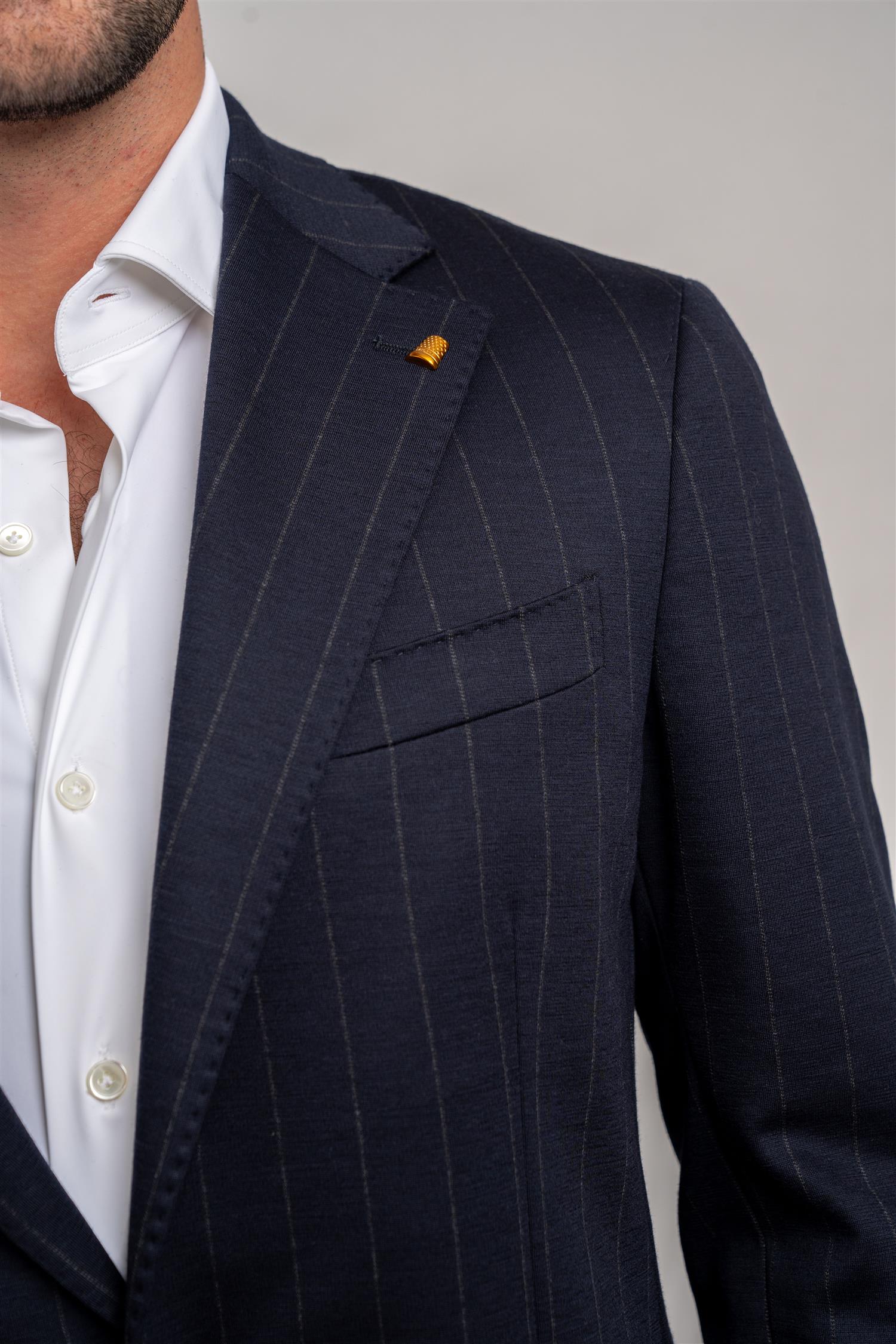 Loro Piana Jersey Suit Pinstripe - Navy