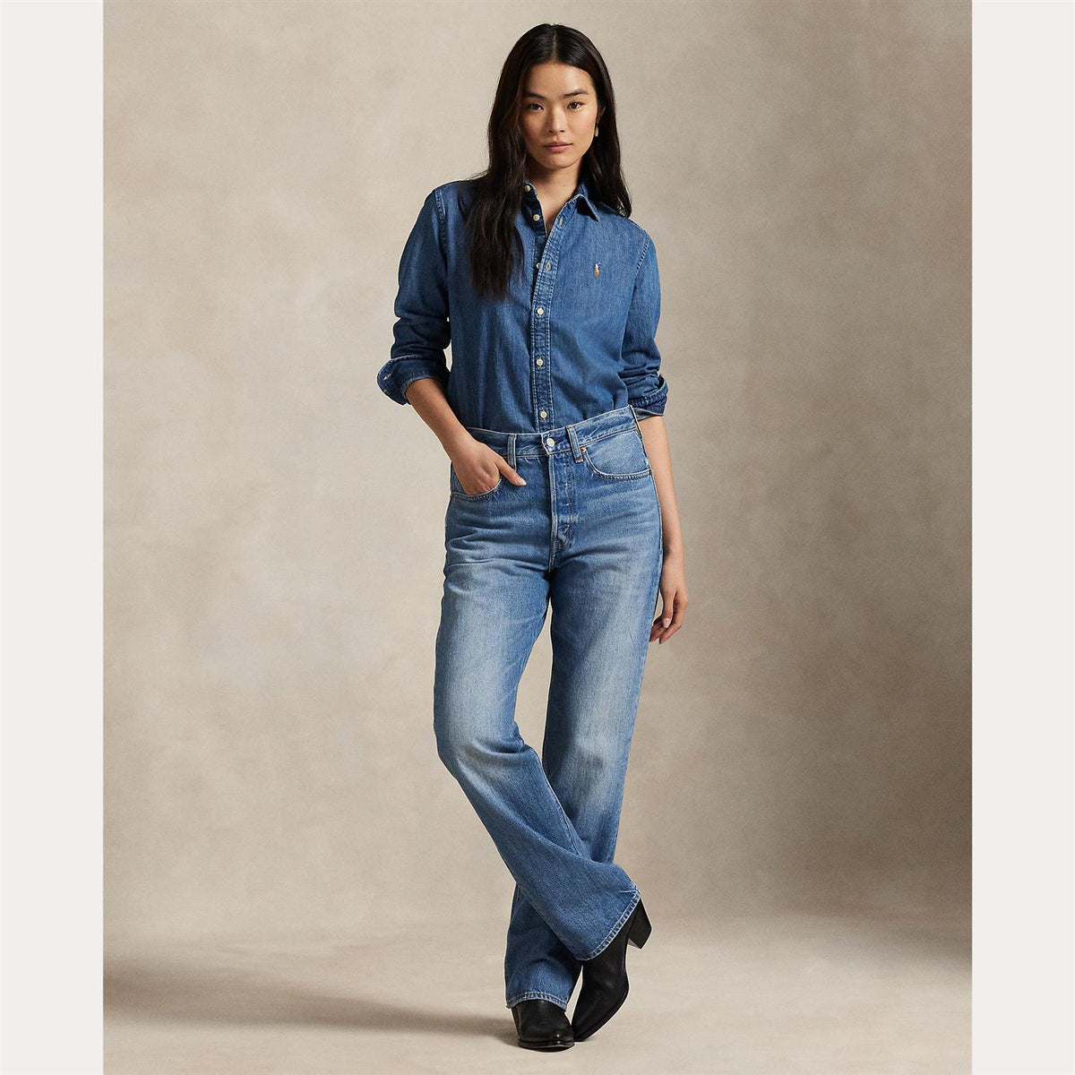 Denim Long Sleeve Button Front Shirt