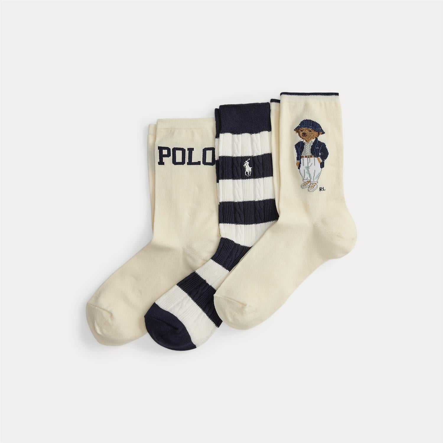 Polo Bear Striped Crew Socks 3-Pack