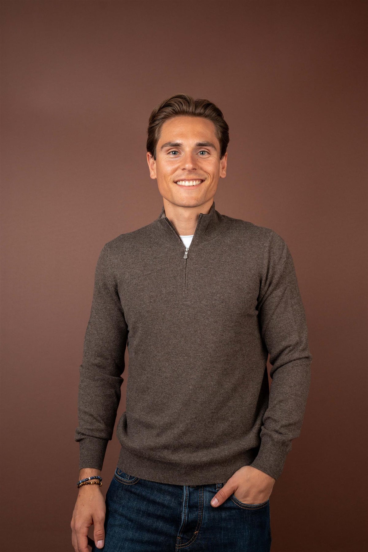 Quarter Zip Wool - Cashmere - Brown
