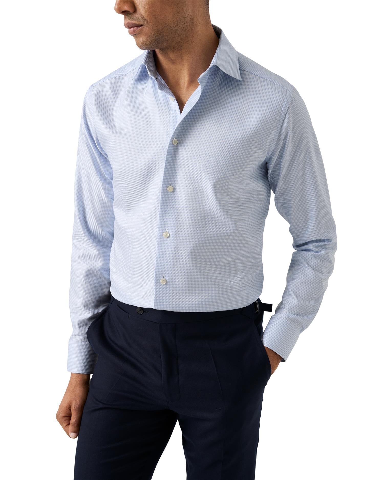 Houndstooth King Twill Shirt - Light Blue