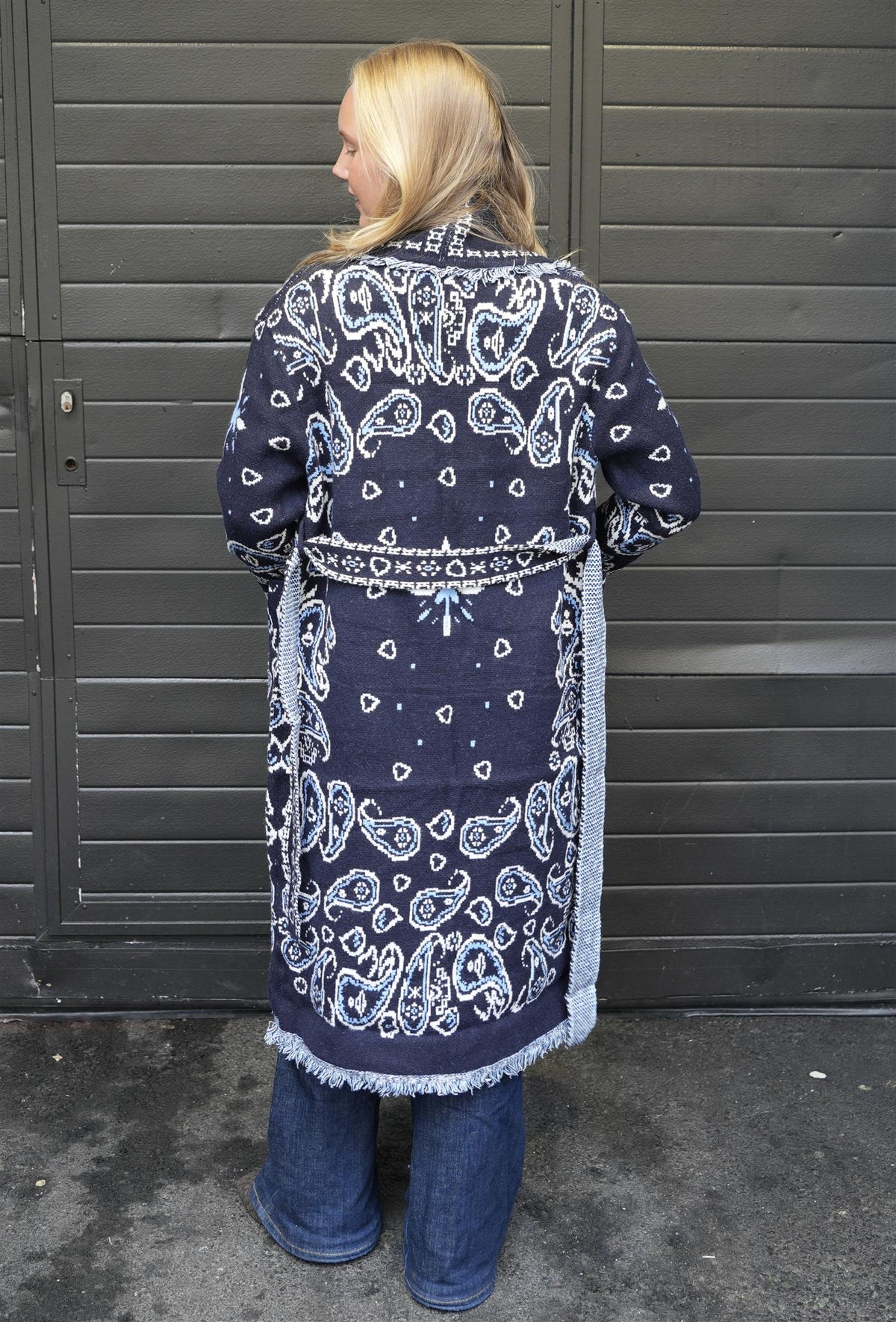 Fringed Paisley Jacket Maxi - Navy