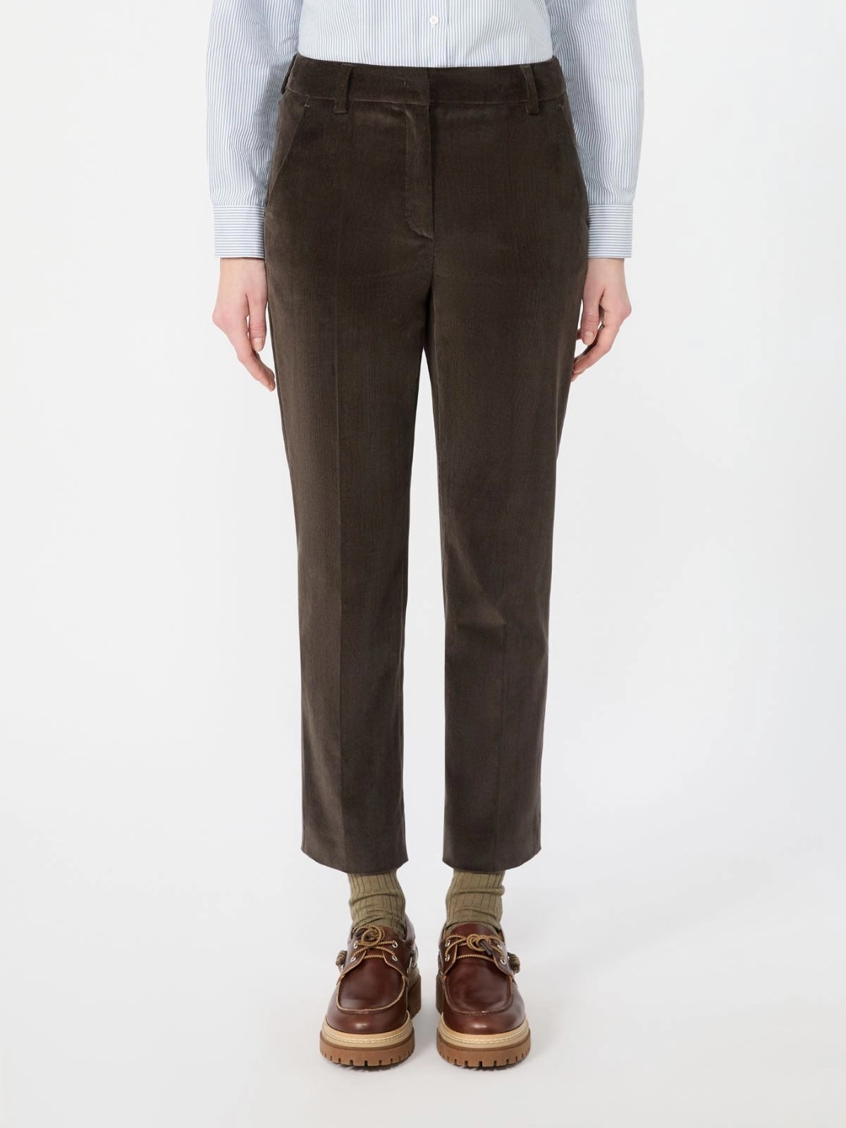 Cotton velvet cropped trousers - Dark brown