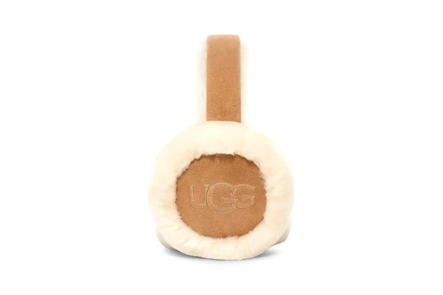 W Sheepskin Embroidery Earmuff - Chestnut