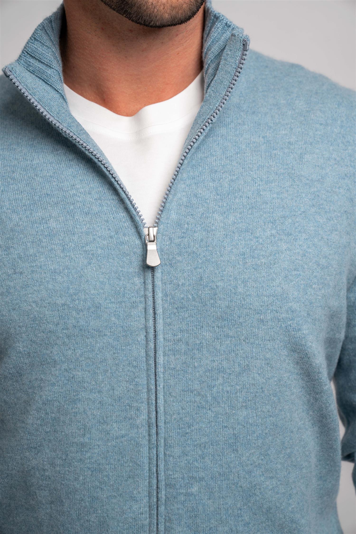 Full Zip Felted Cashmere - Light Blue