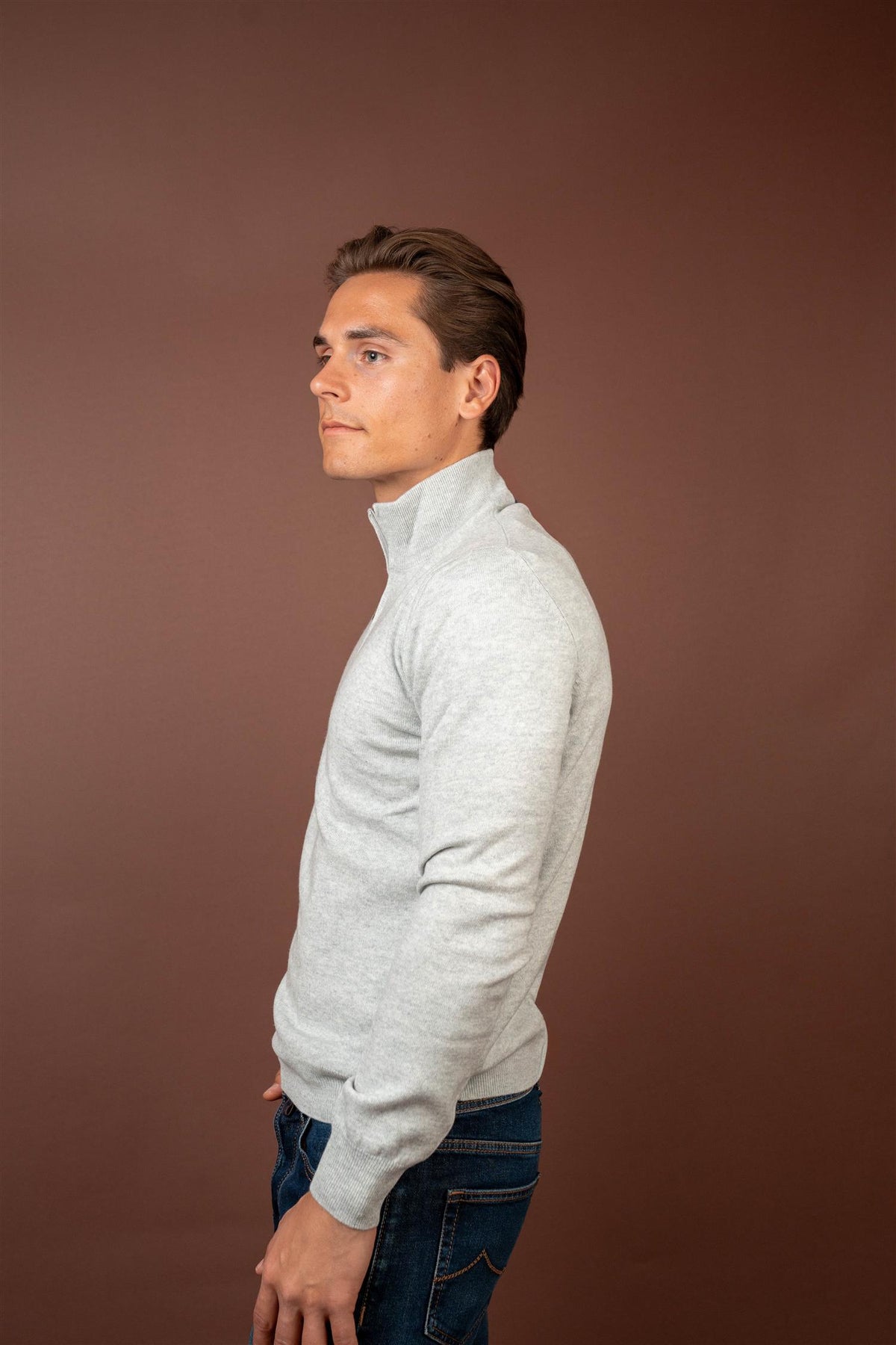 Quarter Zip Wool - Cashmere - Grey