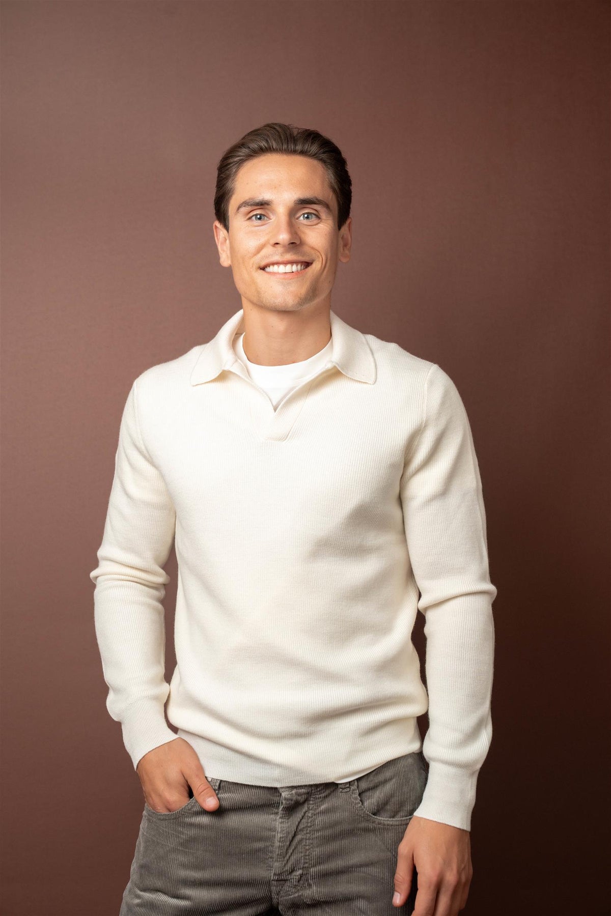 LS Merino Polo - Cream