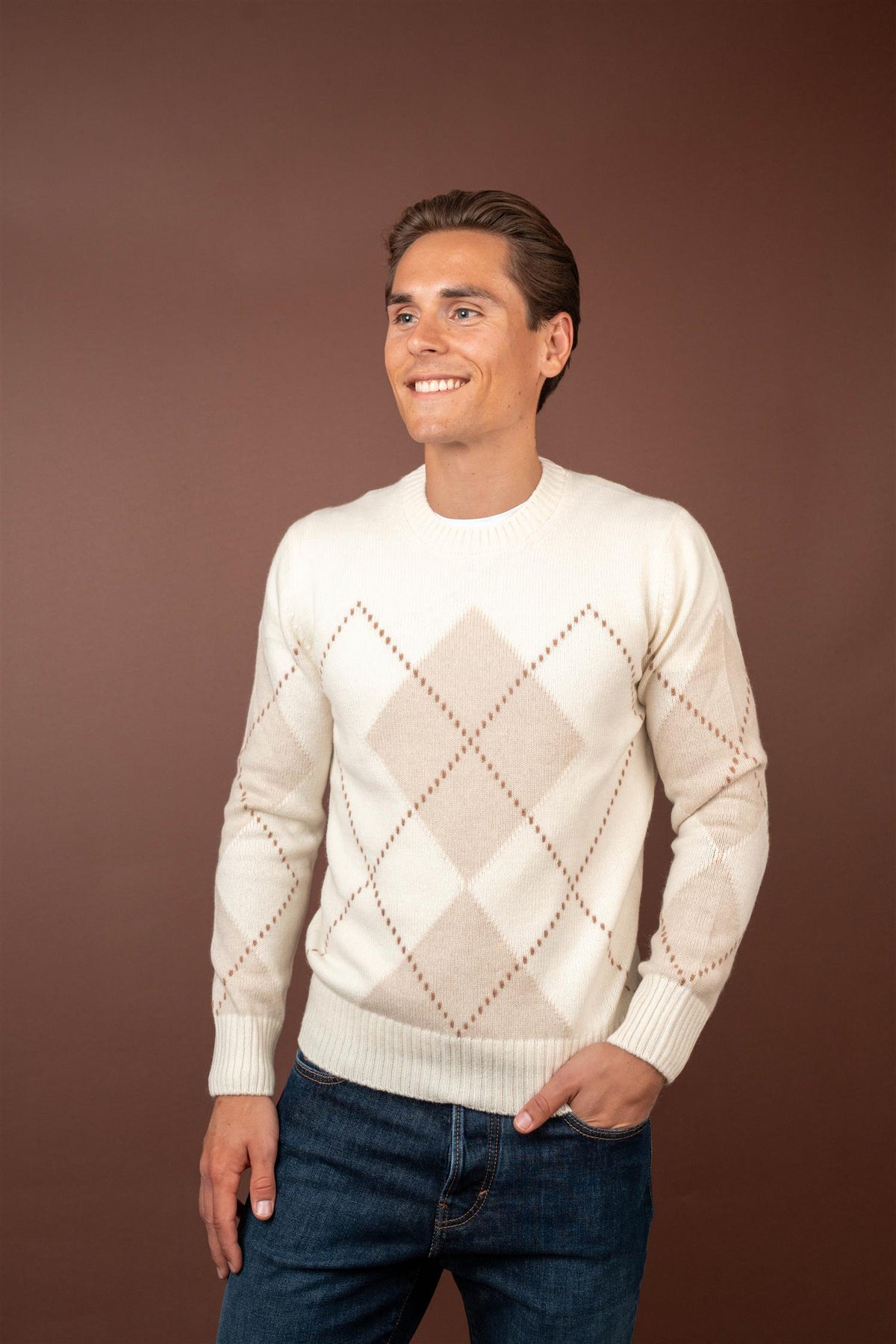 Argyle Crewneck Cashmere - Off White