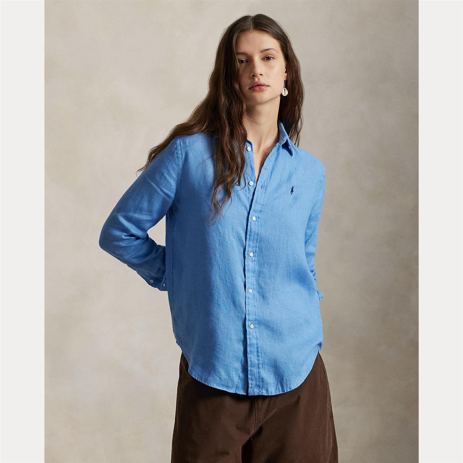 Classic-Long Sleeve-Button Front Shirt Blue