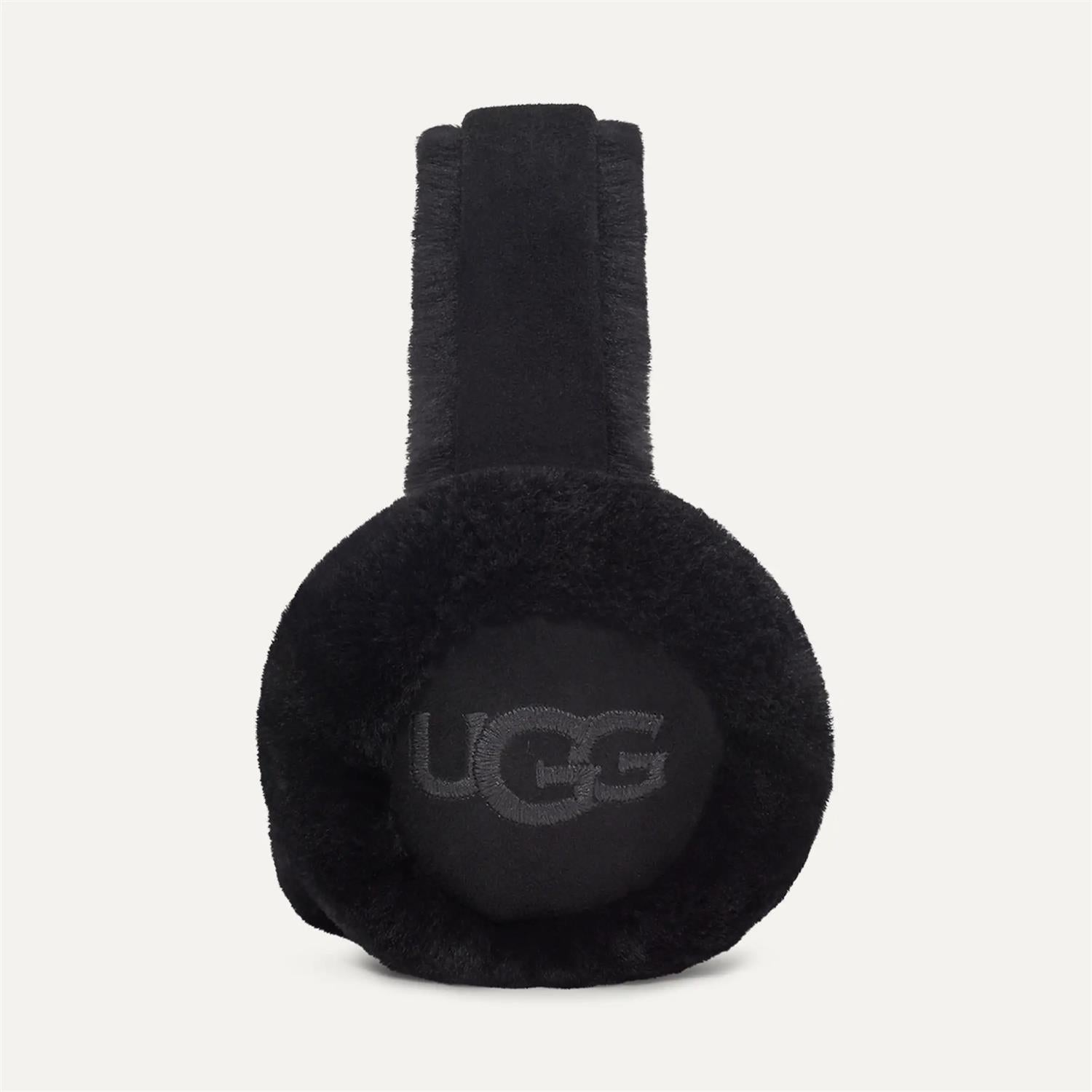 W Sheepskin Embroidery Earmuff - Black