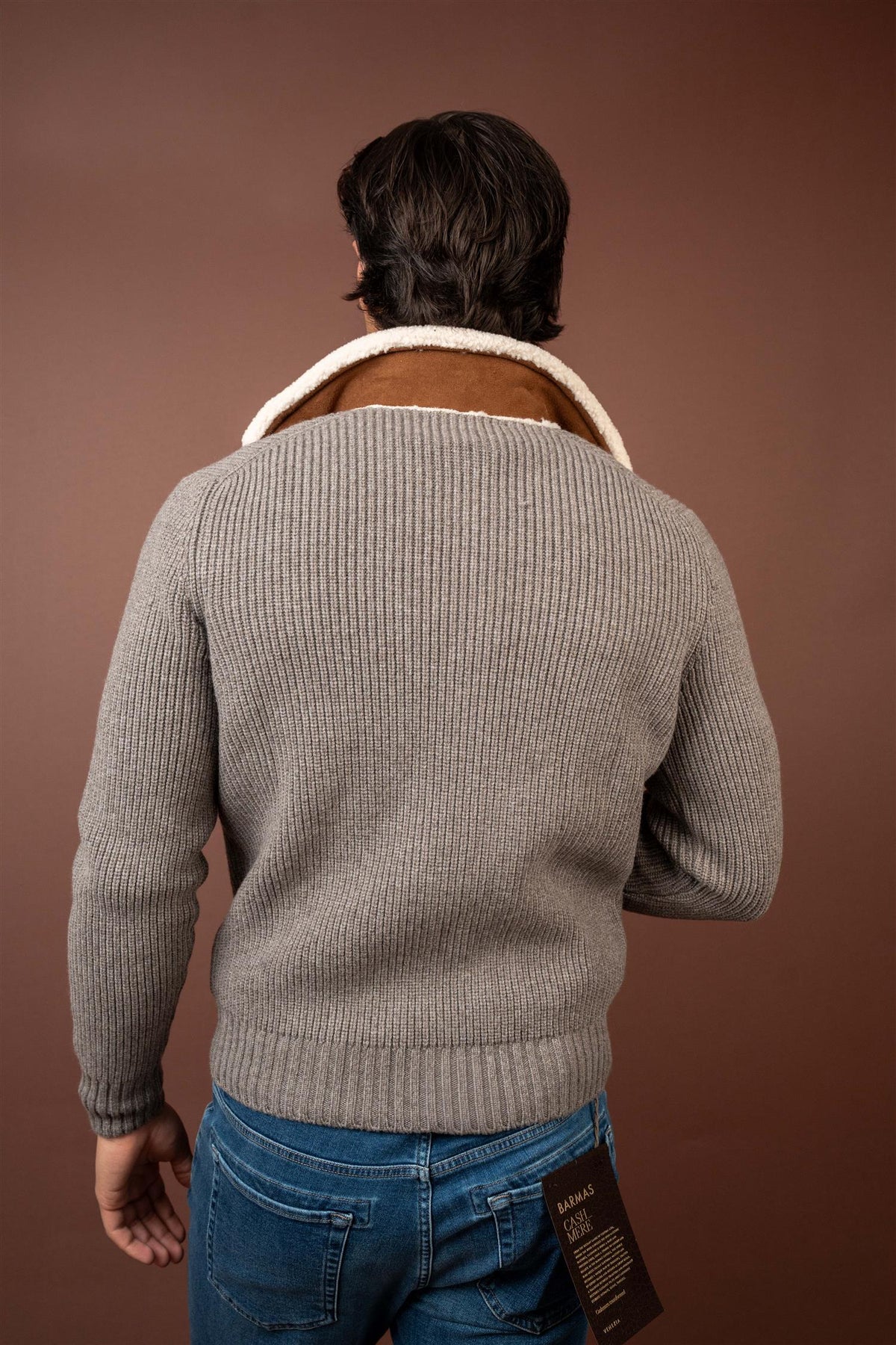 Full Zip Cardigan Sherpa Collar - Taupe