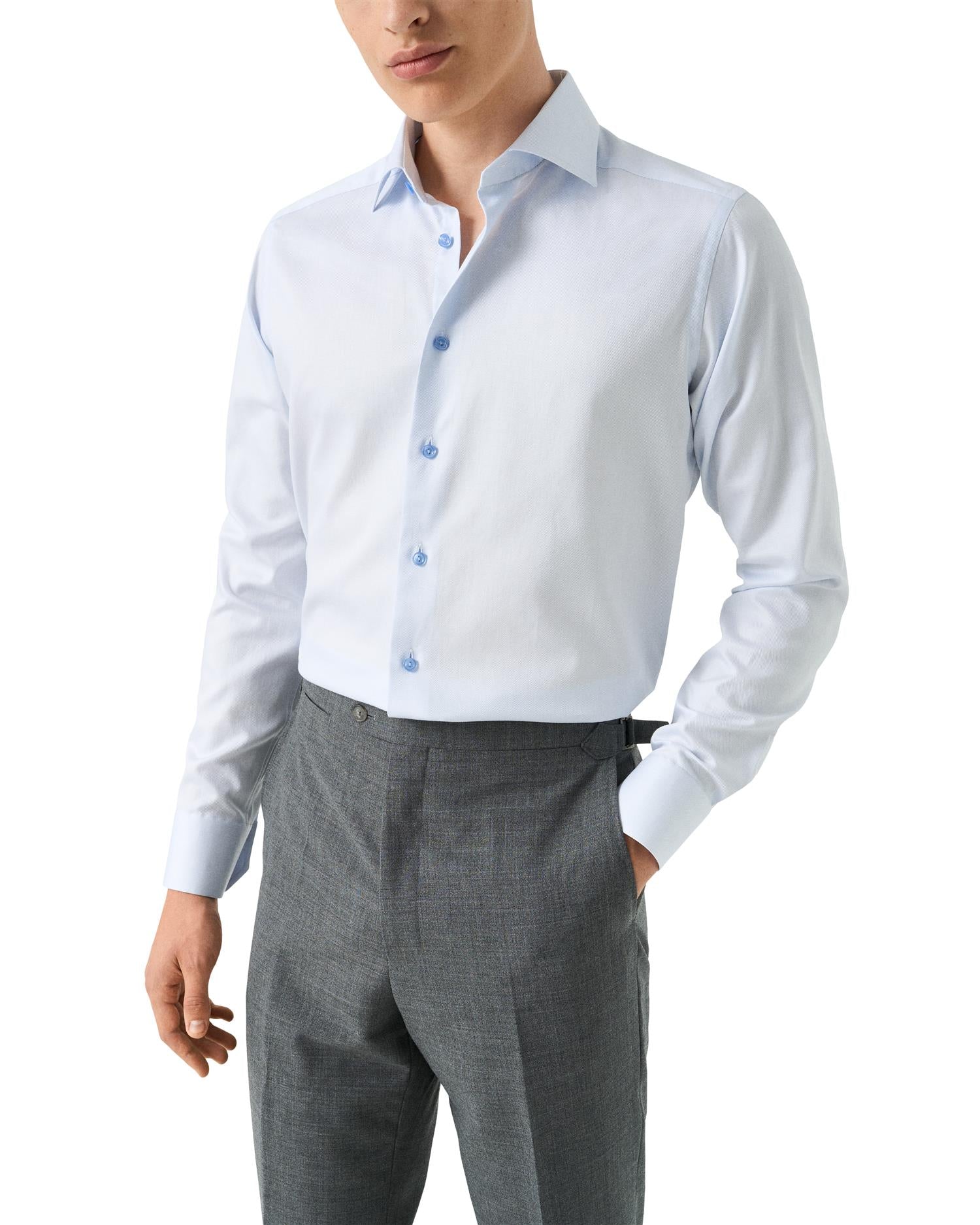 Semi Solid Twill Shirt - Grey/Blue