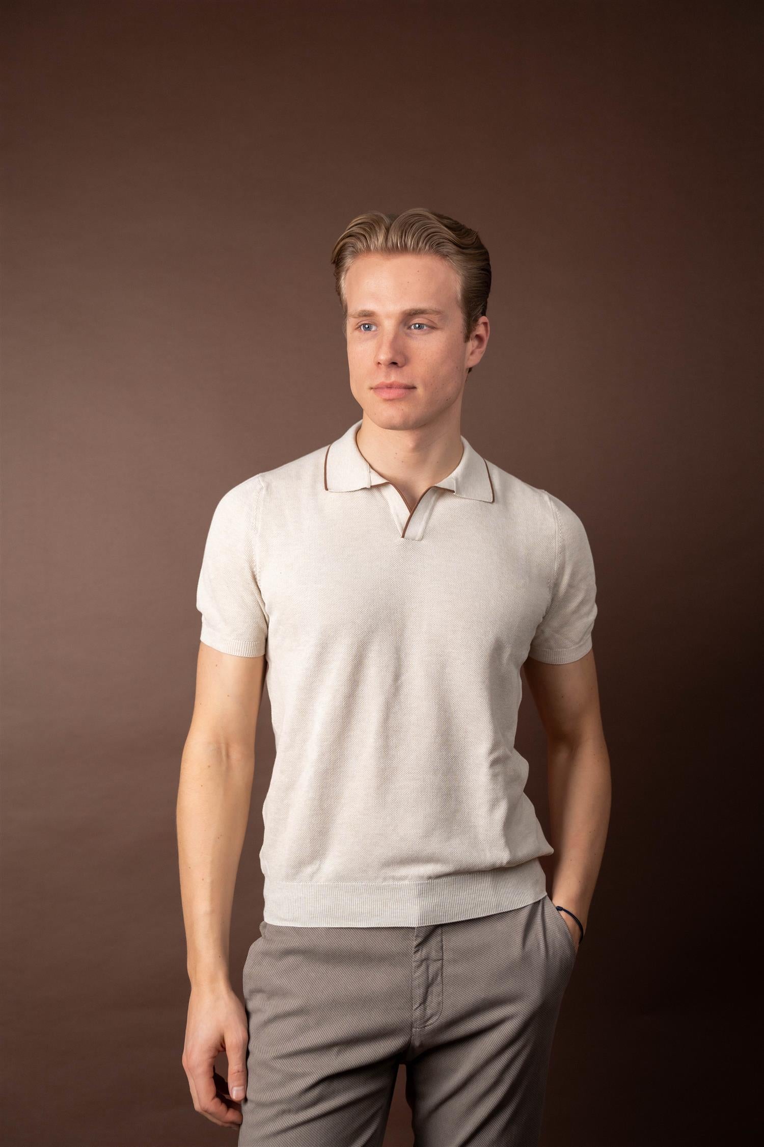 Knitted Pique Shirt - Beige